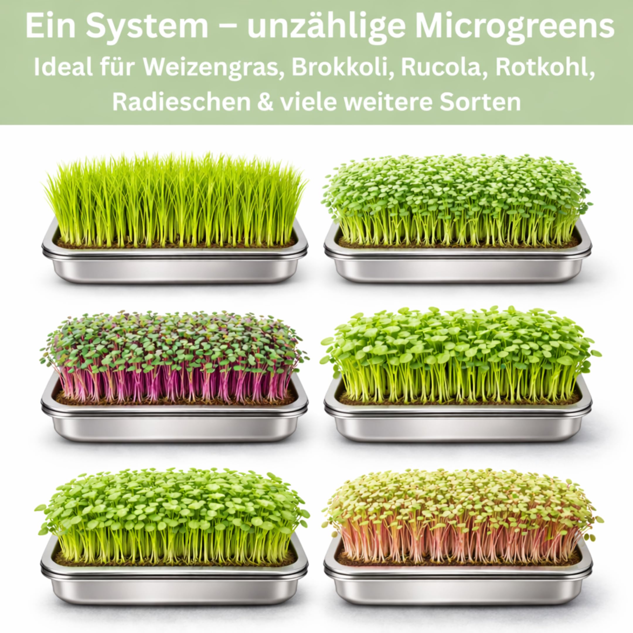 Friendly Fox Microgreens Anzuchtschale aus Edelstahl, 2er Set mit Hanfmatten, Keimschalen für Sprossen und Microgreens, Plastikfrei, 31x21 cm