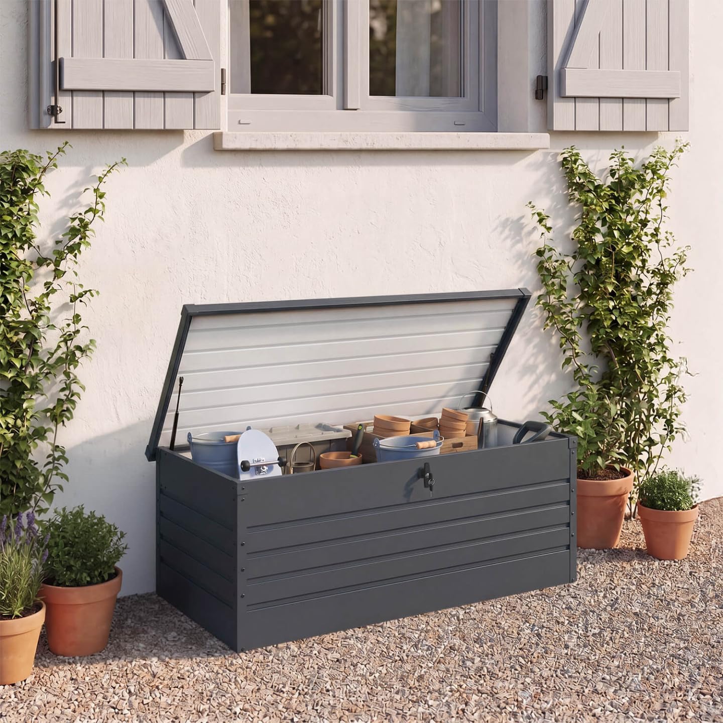 IDMarket - Abschließbare Metalltruhe Anthrazitgrau für Garten 600L 165x70x63 cm