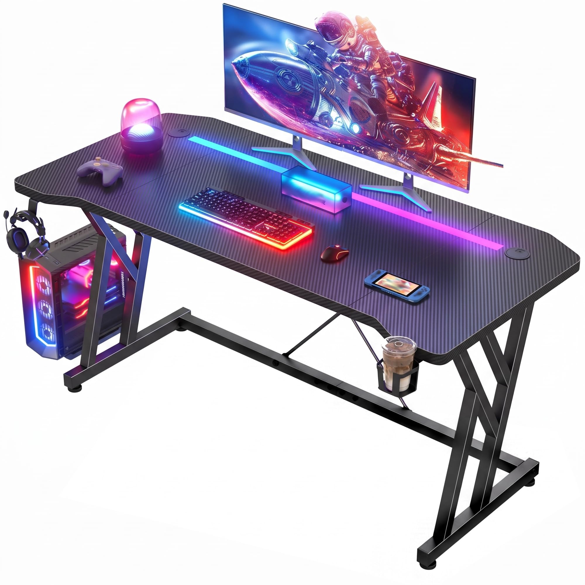 120 x 60 x 75 cm Bureau Gaming LED, Structure Double Z Stable