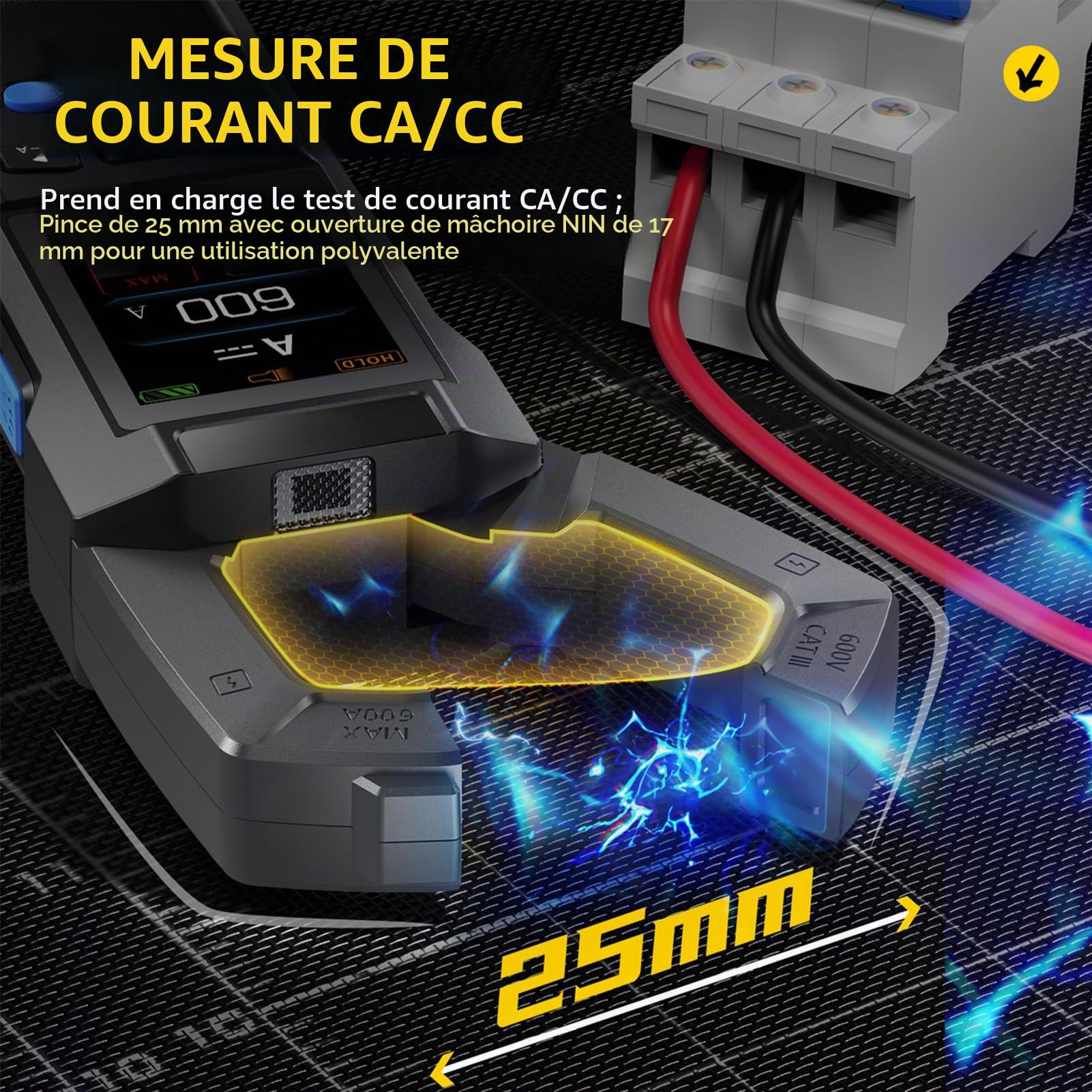 Pince Ampèremétrique Numérique, Multimetre AC DC avec Éclairage LED Ampèremètre 10000 Counts Clamp Meter Mesure la Résistance Capacité Tension Courant Température Fréquence Diodes