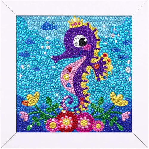 Kits de pintura de diamantes 5D para niños, 7.1 x 7.1 pulgadas, marco de madera, artes y manualidades de diamantes para niños, calcomanías de gemas