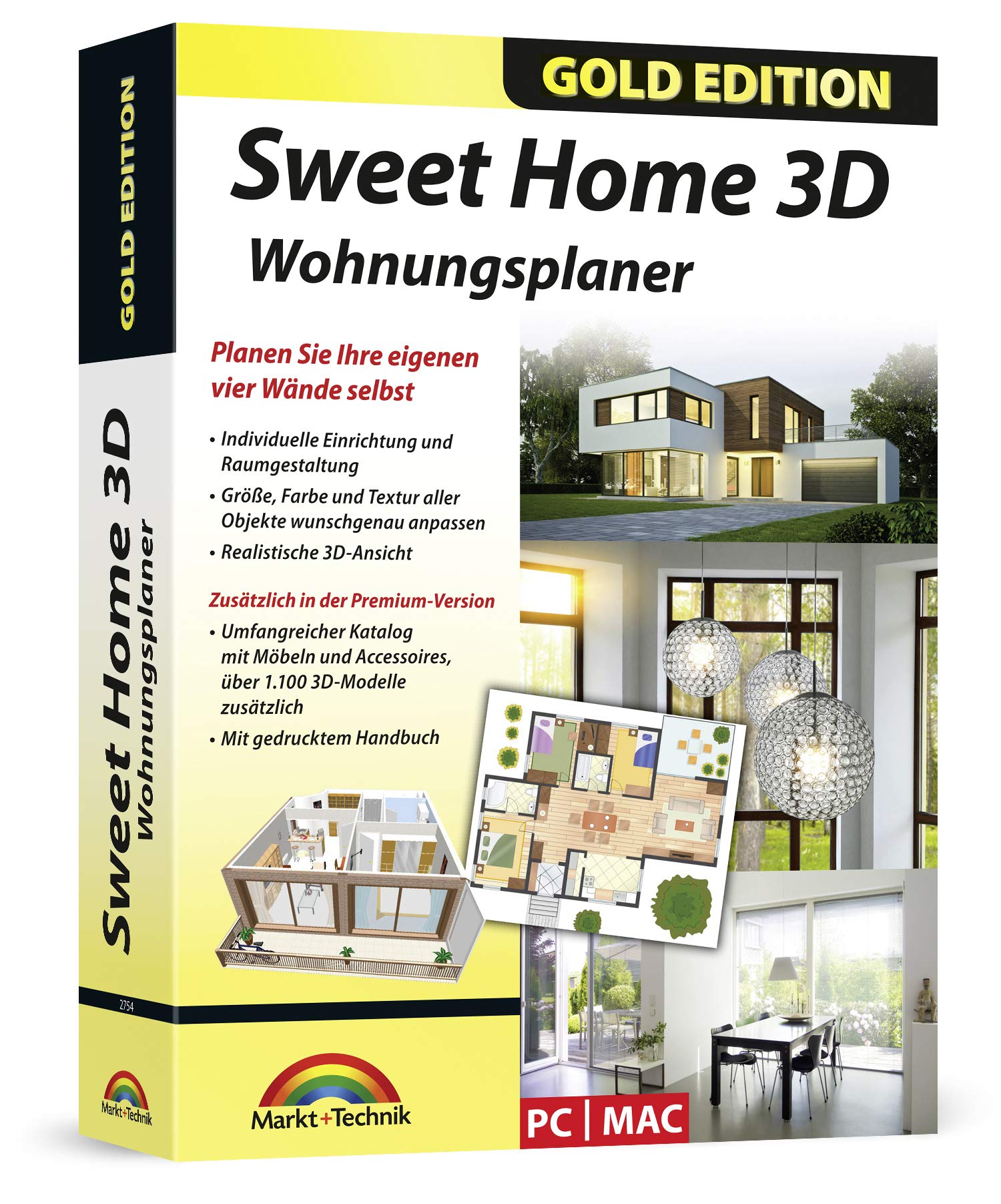 Sweet Home 3D Wohnungsplaner - mit zusätzlichen 1.100 3D Modelle und gedrucktem Handbuch, ideal für die Architektur, Haus und Wohnplaner - für Windows 11-10-8-7-Vista-XP & MAC