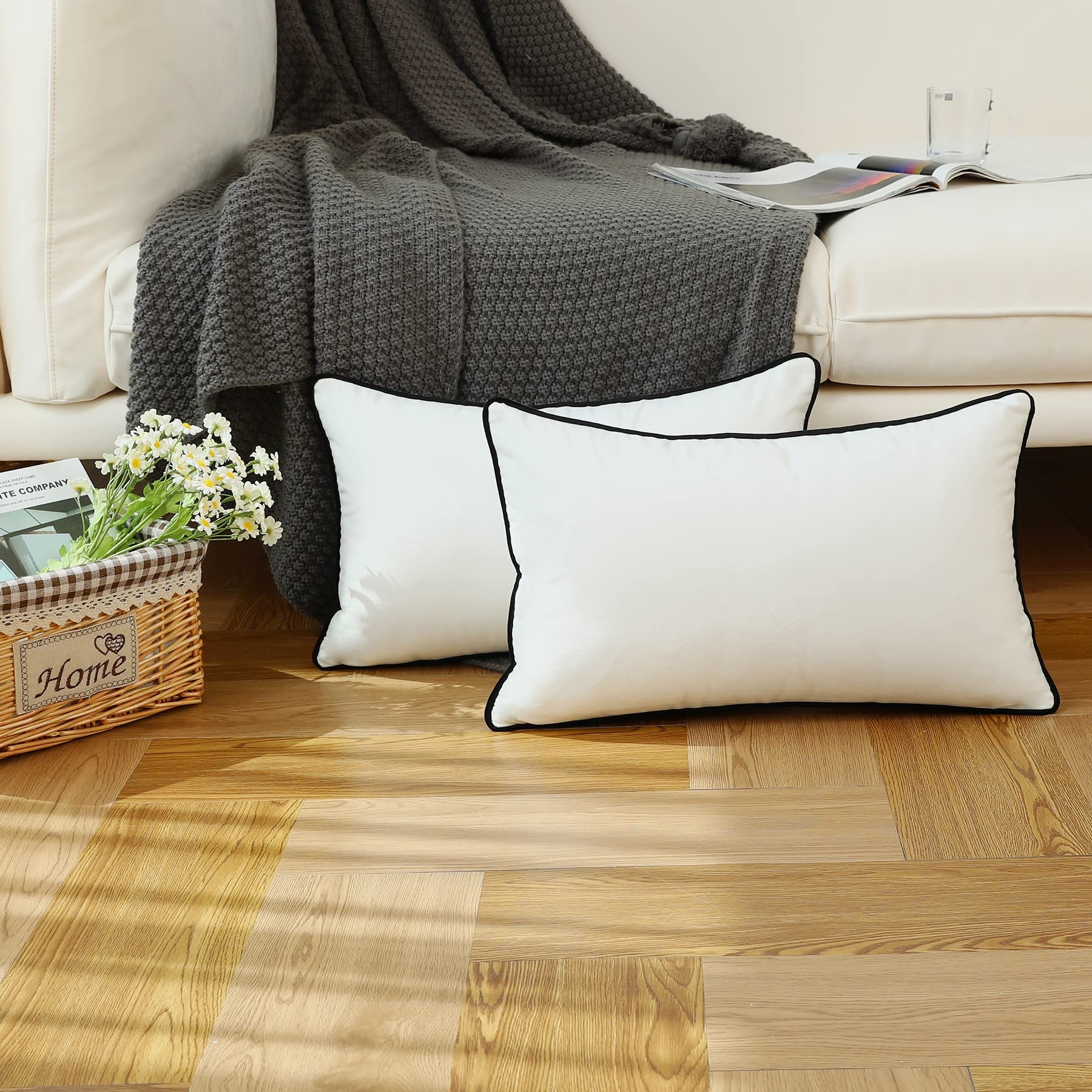 LIGICKY Set di 2 federe decorative di lusso in velluto morbido, federe decorative semplici rettangolari per cuscini lombari, federe decorative per cuscini del divano per soggiorno, divano, camera da
