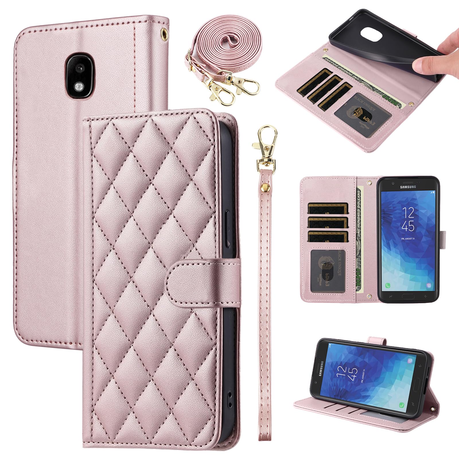 Furiet Wallet Case for Samsung Galaxy J7 Star J 7 Crown 7J Refine 2018 J7V V 2nd Gen with Wrist Strap Shoulder Strap, Multiple Card Slots Folio Purse,