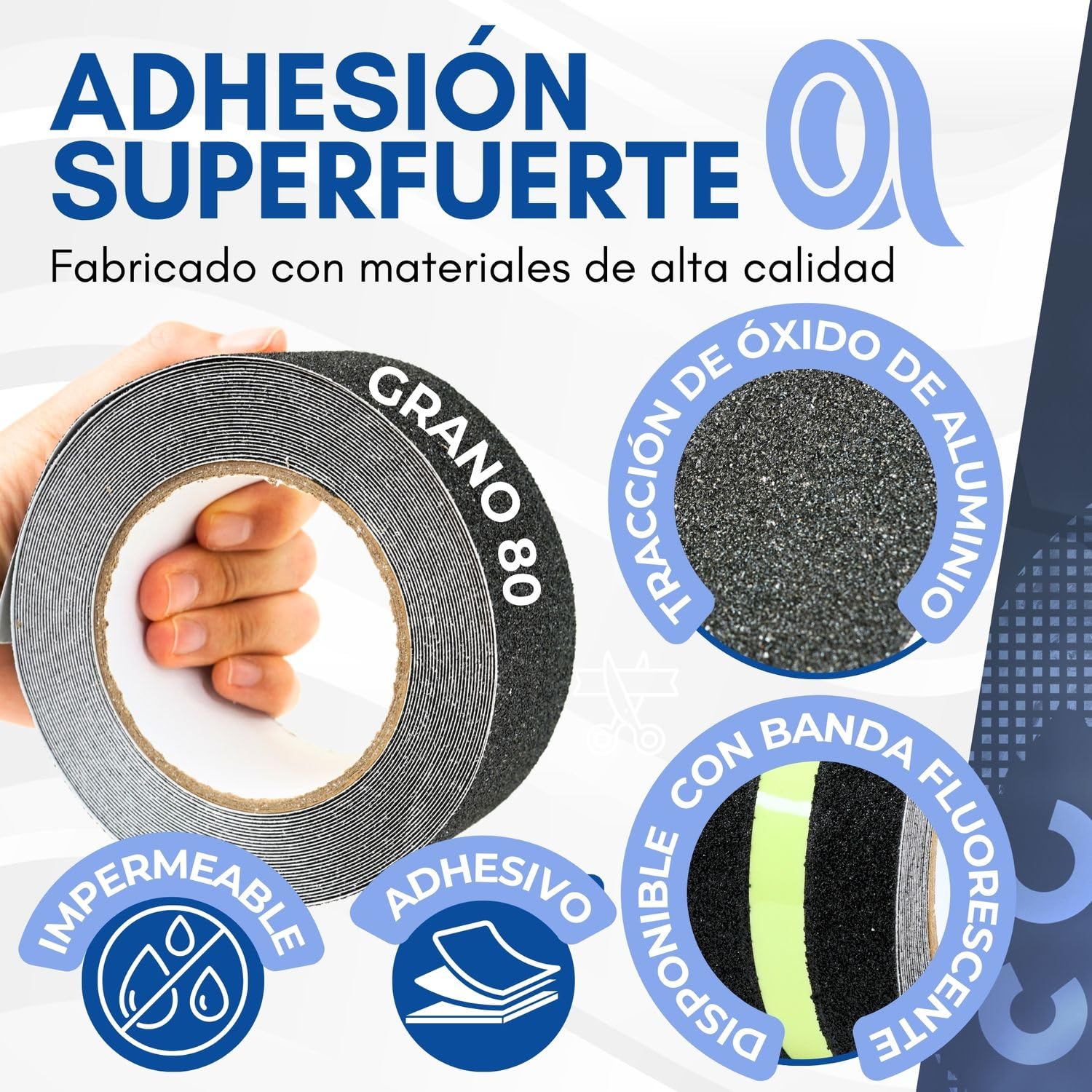 Cinta Antideslizante Escaleras Suelo Exterior 10 Metros | Cinta Antideslizante Seguridad Interior y Exterior | Rollos de 5cm x 10m o Luminiscente 5m x 5m (1 Cinta Antideslizante 5cm x 10m)