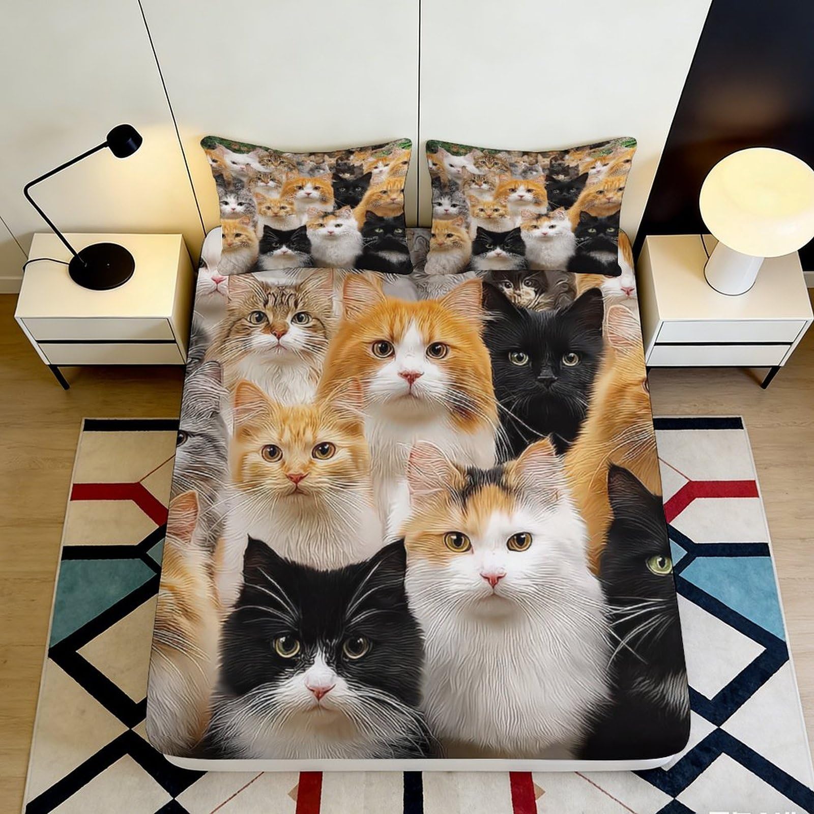 Jqzkxnhpbr Style-7 3D Printed Cat Portrait Fitted Sheet Microfiber Soft Breathable Kitty Faces Bed Cover For Bedroom Dorm Decor 90X200x25cm