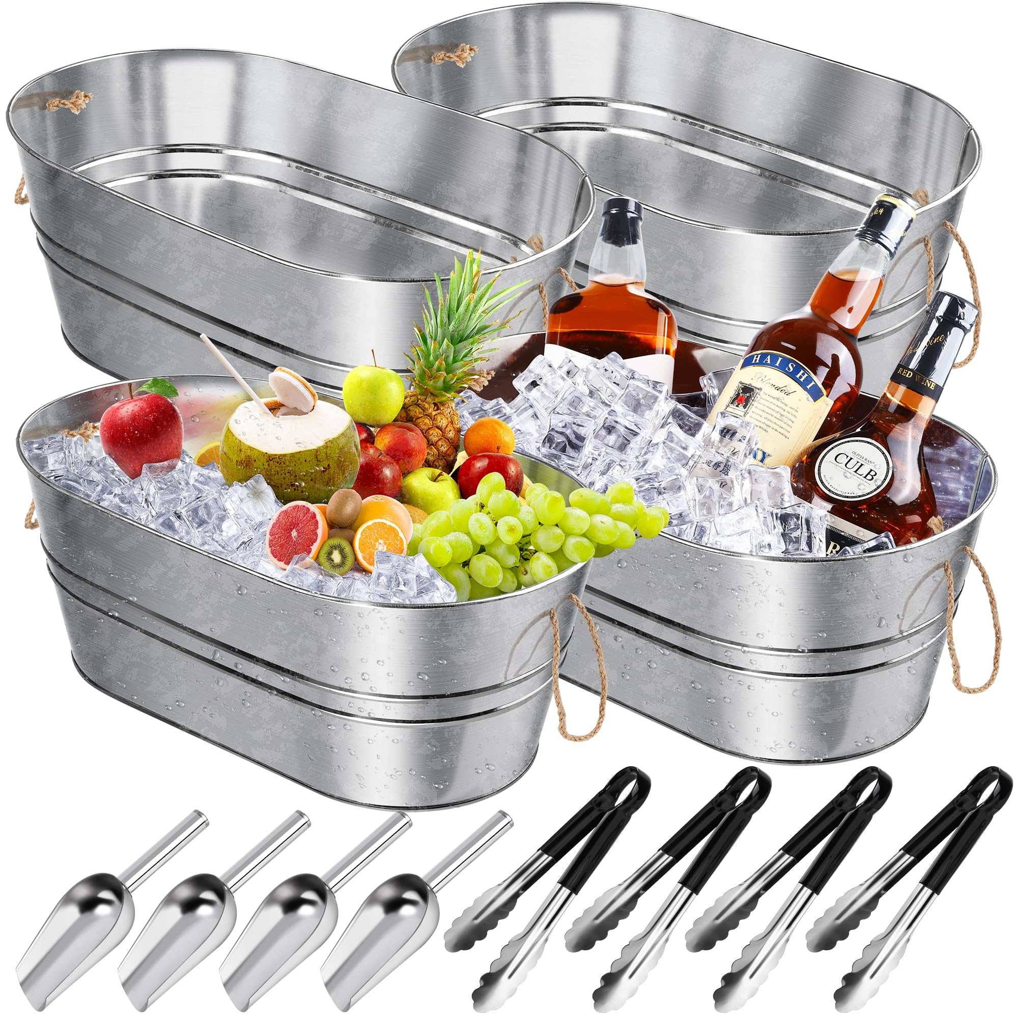 Kochorie 4 Pieces Metal Galvanized Beverage Tubs with Handles Cold Beer