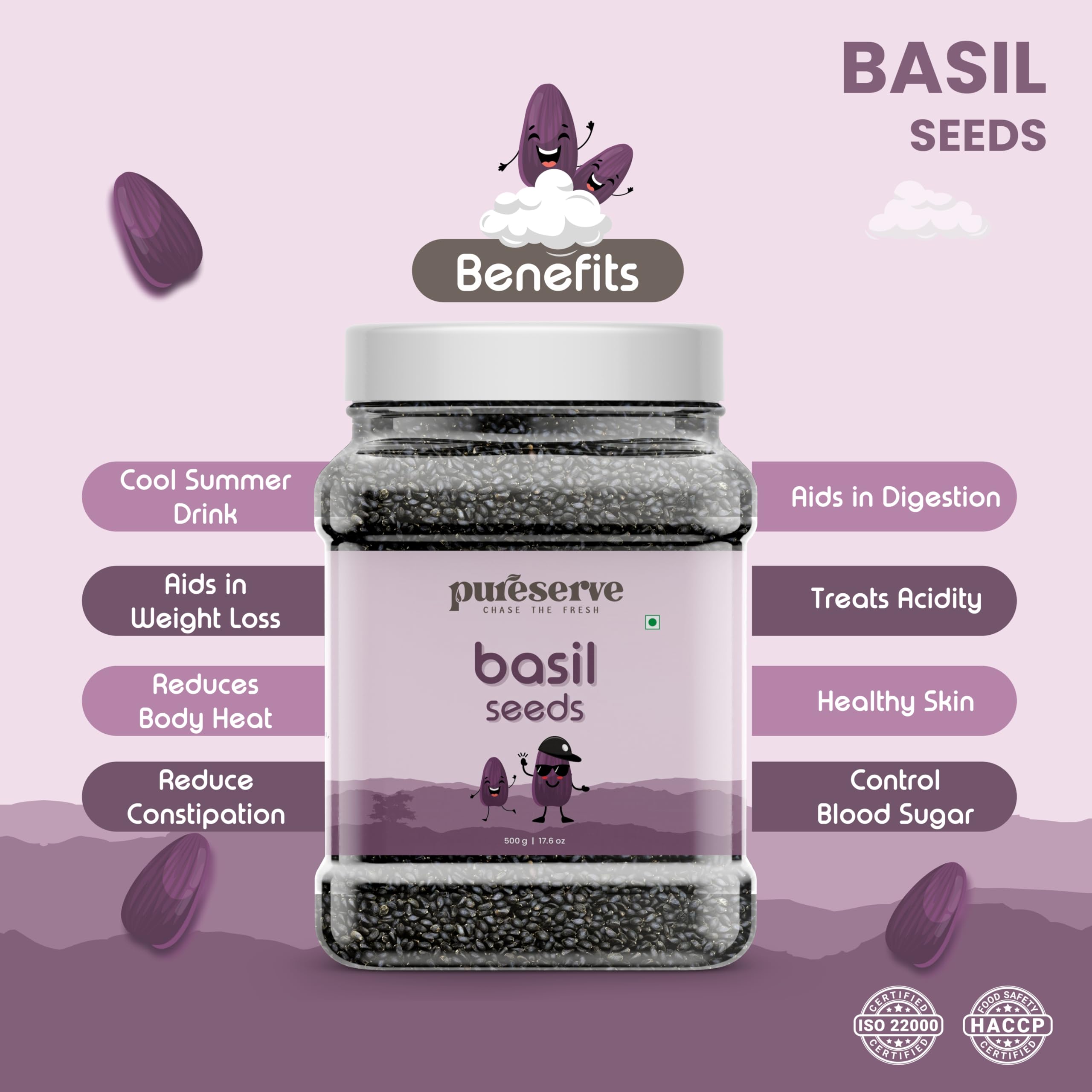 Pureserve Premium Basil Seeds 1Kg (500g x 2) | Organic Sabja Seeds Rich in Fiber, Omega 3 & Antioxidants | Natural Superfood for Weight Management, Digestion, Detox Drinks, Falooda, Smoothies & Daily Nutrition 3