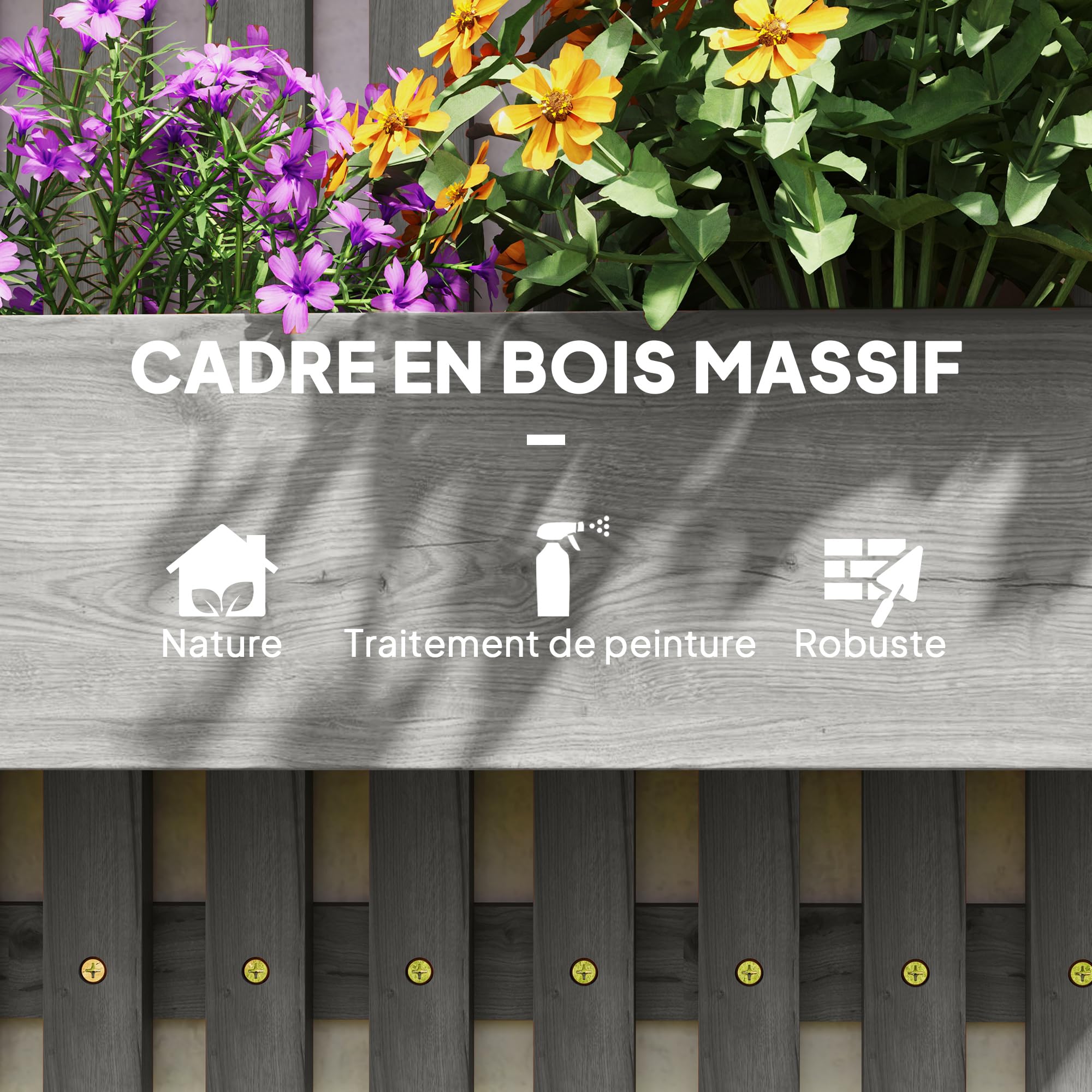 Outsunny - Jardinera de pared con huerto con 3 contenedores de madera maciza extraíbles, tela no tejida, 60 x 16 x 80 cm, color gris