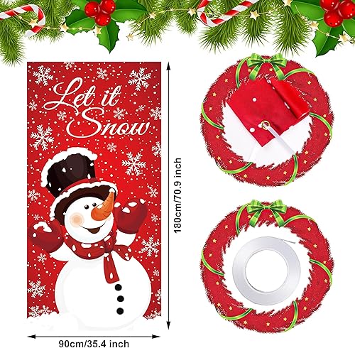 Miniatura 2 de Augisteen Cartel de Navidad para puerta de muñeco de nieve, cartel de invierno con texto en inglés "Let It Snow", cartel de Navidad para puerta