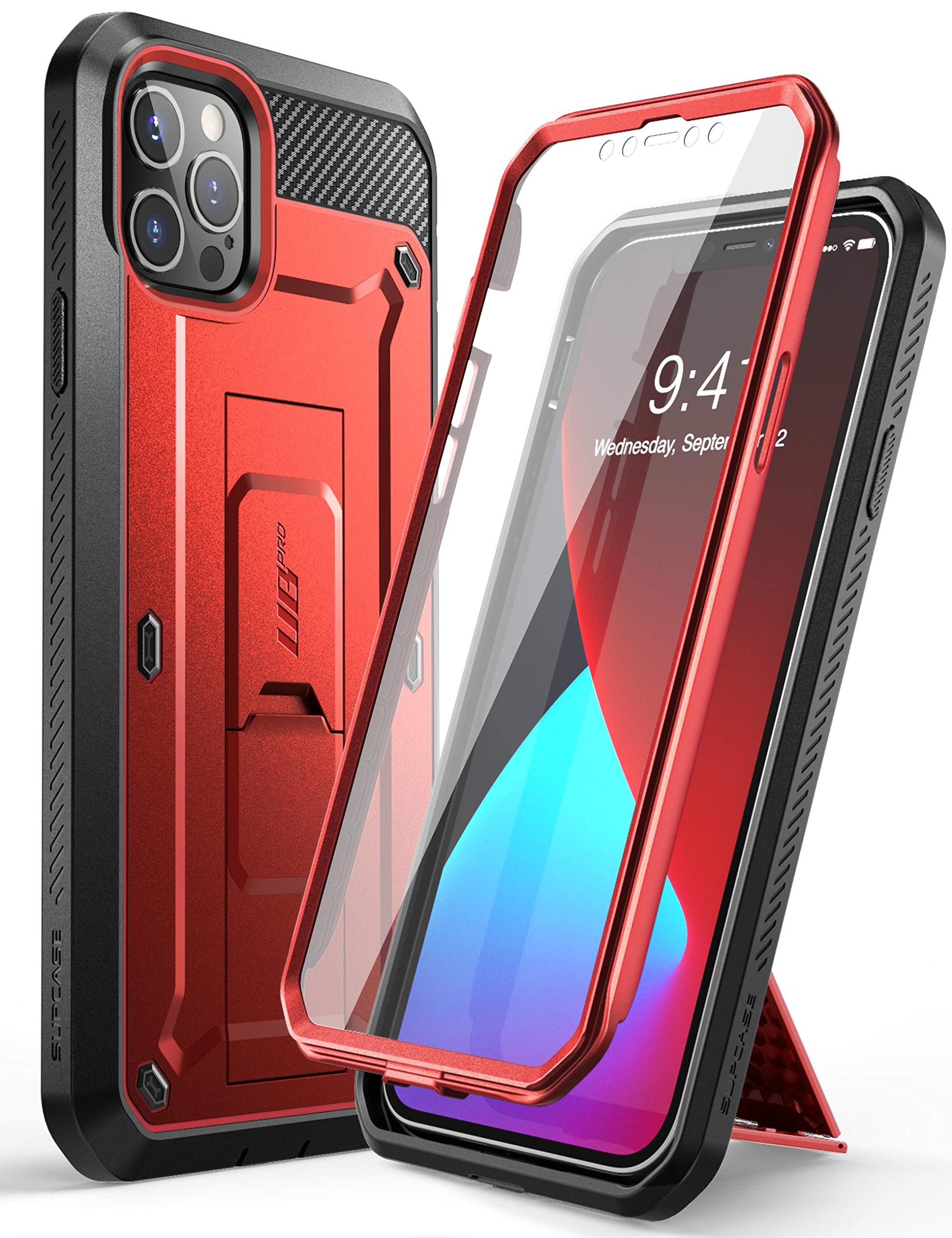 SUPCASE Unicorn Beetle Pro Series Case for iPhone 12 Pro Max (2020 Release) 6.7 Inch, Built-in Screen Protector Full-Body Rugged Holster Case(Ruddy)
