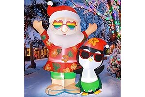 Inflatable 6ft Santa Claus with Penguin Buddy | Outdoor Hawaiian Christmas Decorations...