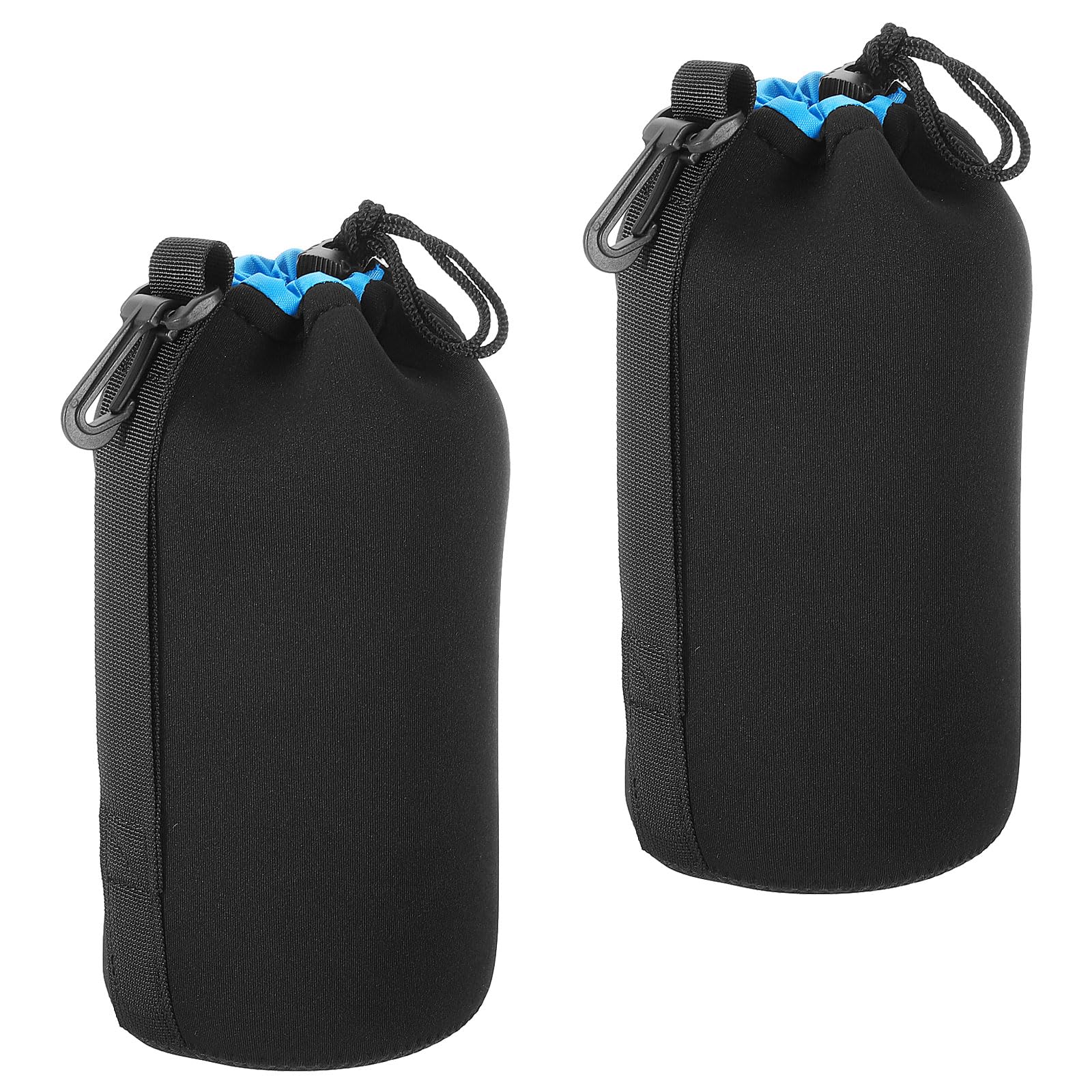 PATIKIL Kamera-Objektivtasche, 2 Stück 3,7" ID x 9,8" H Zugband-Objektivbeutel mit dickem schützendem Neopren, Objektivtasche für DSLR-Kameraobjektiv, Wasser Kaffeetassen, Schwarz, Blau