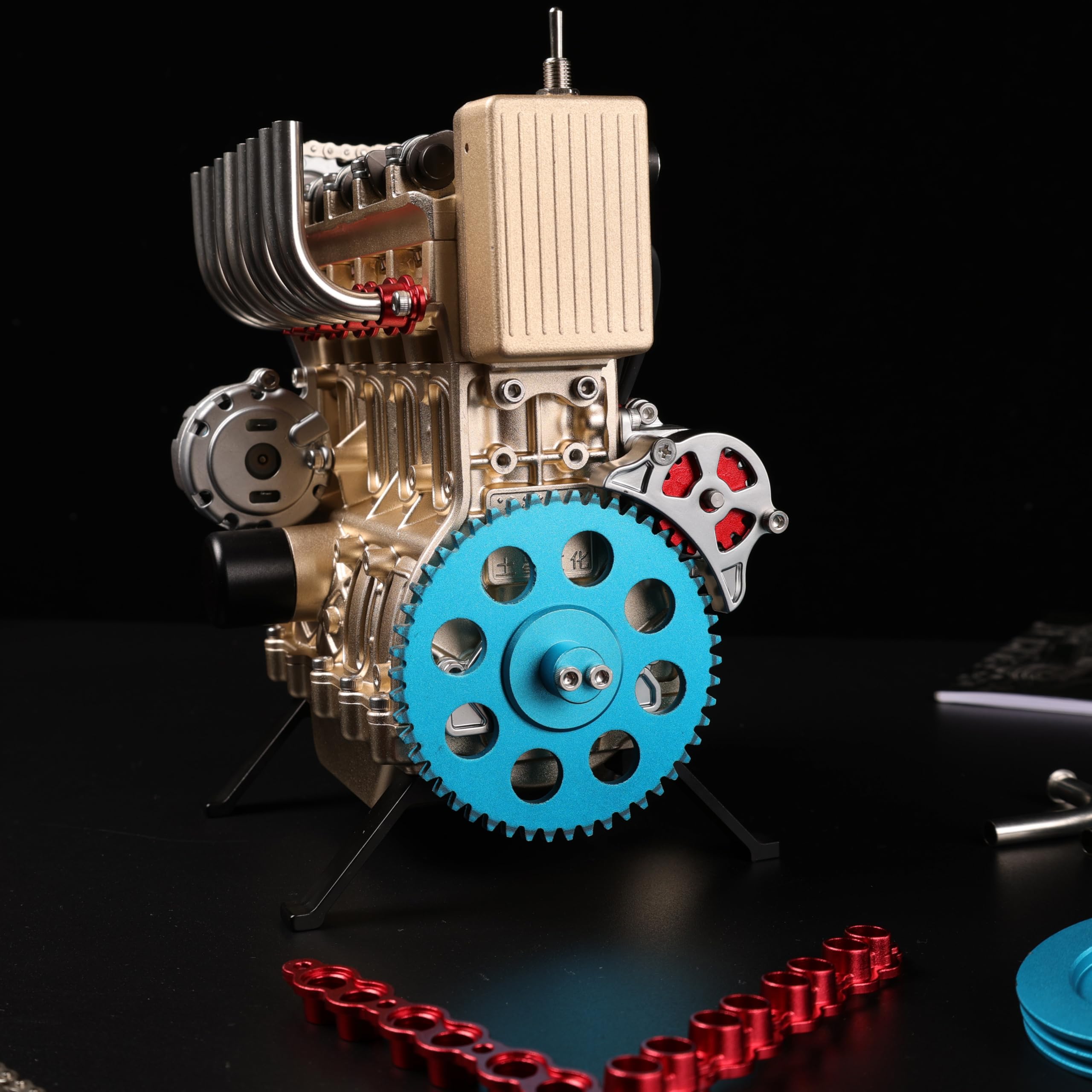 TECHING v4 Model silnika zestaw w pełni metalowy model silnika zestaw montażowy dla dzieci biegające dorośli 350 szt. czas montażu 4 godziny DIY zabawka prezent (zestaw 4-cylindrowy silnik)