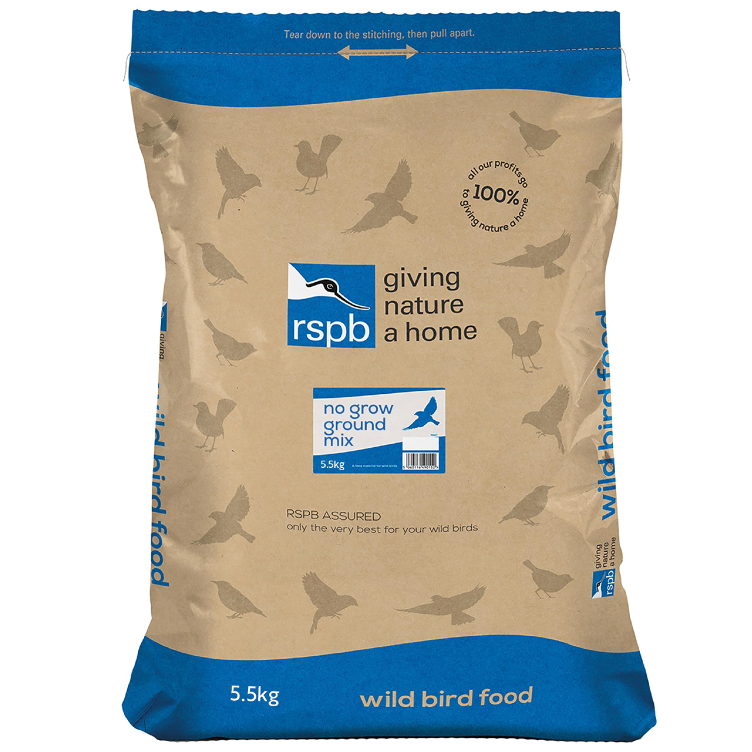 RSPB - No Grow Bird Seed Mix for Wild Birds, Nutritious Wild Bird Food for Small Birds with Sunflower Hearts and Rolled Oats, Made in the UK (5.5kg)