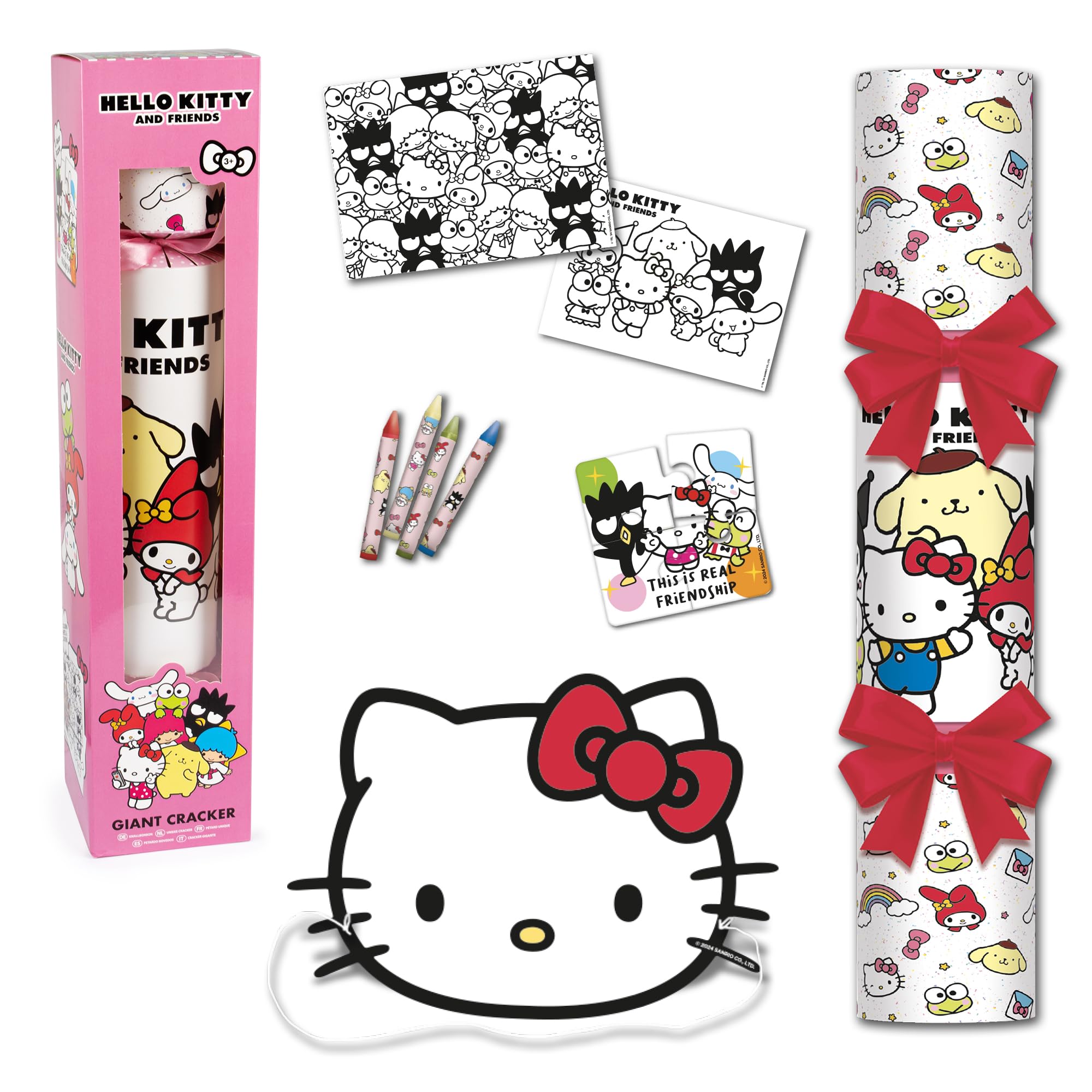 Hello Kitty Giant Christmas Cracker - 48cm Cracker Packed with Stickers, Crayons, Colouring Sheets, Jigsaw Puzzle, and Card Mask – Perfect for Boys and Girls