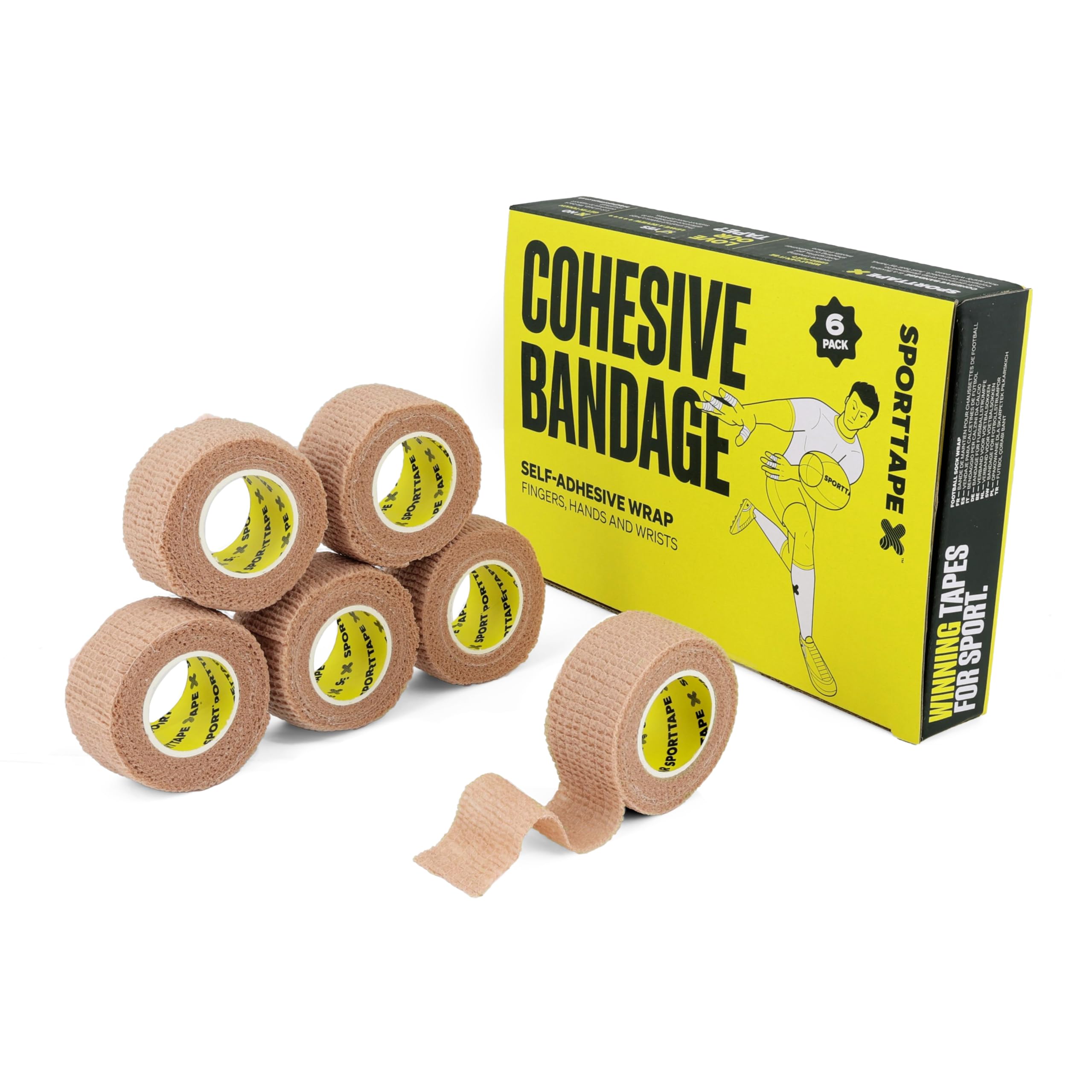 Sponsored Ad – 6 Rolls SPORTTAPE Cohesive Finger Tape - 2.5cm x 4.5m | Compression Bandage - Beige | Self-Adhesive Wrap | Thumb Tape, Toe Tape, Goalkeeper Finger Tape | First Aid Tape & Medical Tape