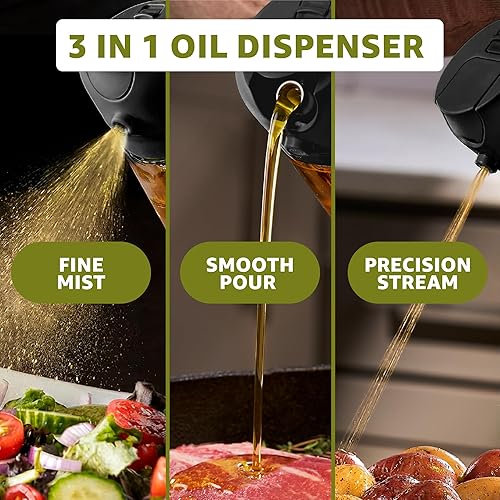 Miniatura 2 de FineDine Pulverizador de aceite de oliva de 16 onzas para cocinar, botella dispensadora de aceite de oliva 2 en 1 para cocina, freidora de aire