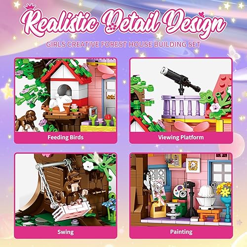Miniatura 4 de WINGIFT Juego de 840 piezas de construcción de casa en el árbol, kit creativo de bloques de construcción de casas forestales, casa de árbol de