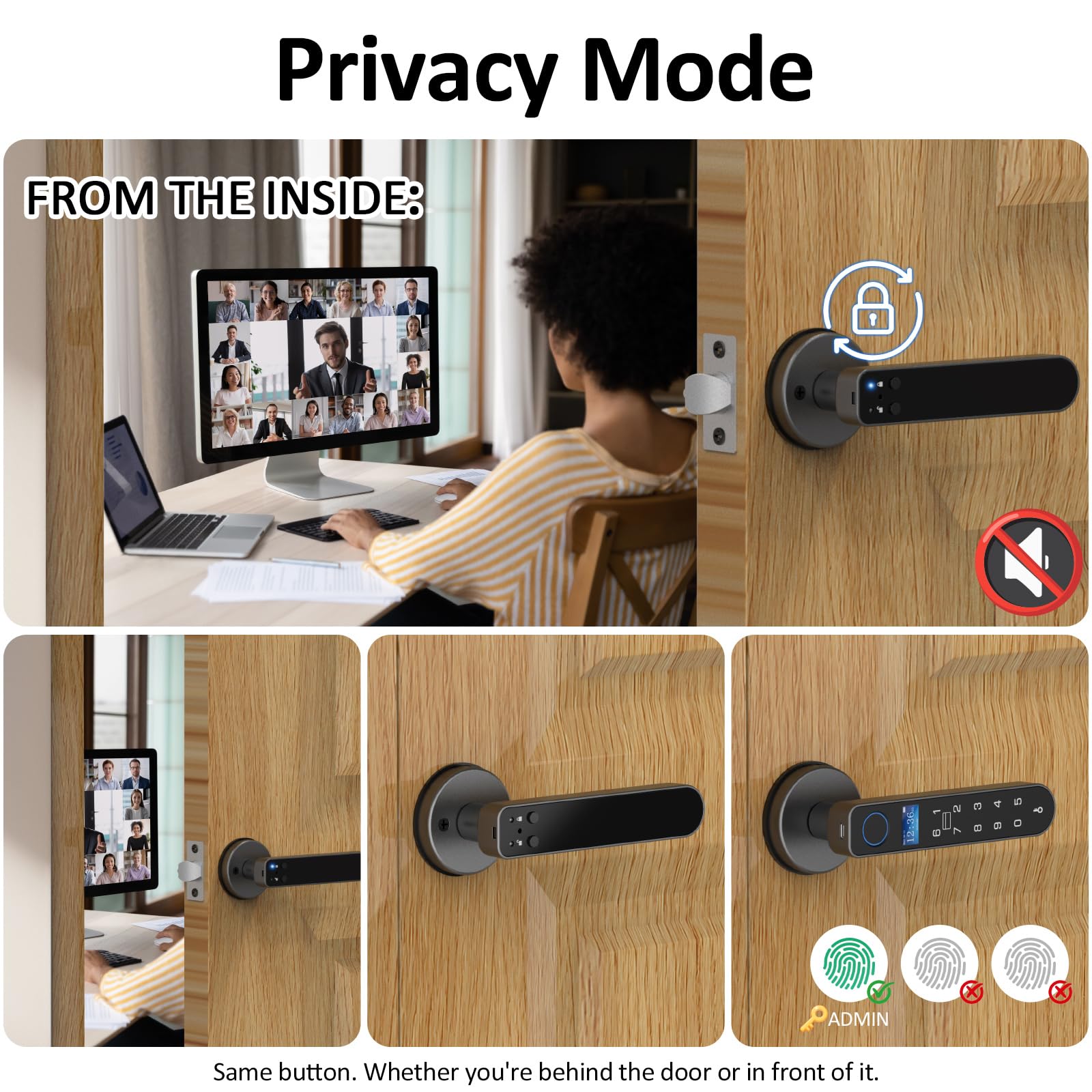 eLinkSmart Serrure de porte à empreinte digitale RFID Carte NFC Smart Door Levers numérique sans clé Serrure de porte d'entrée avec clavier Mode confidentialité pour chambre à coucher eSmartLock App
