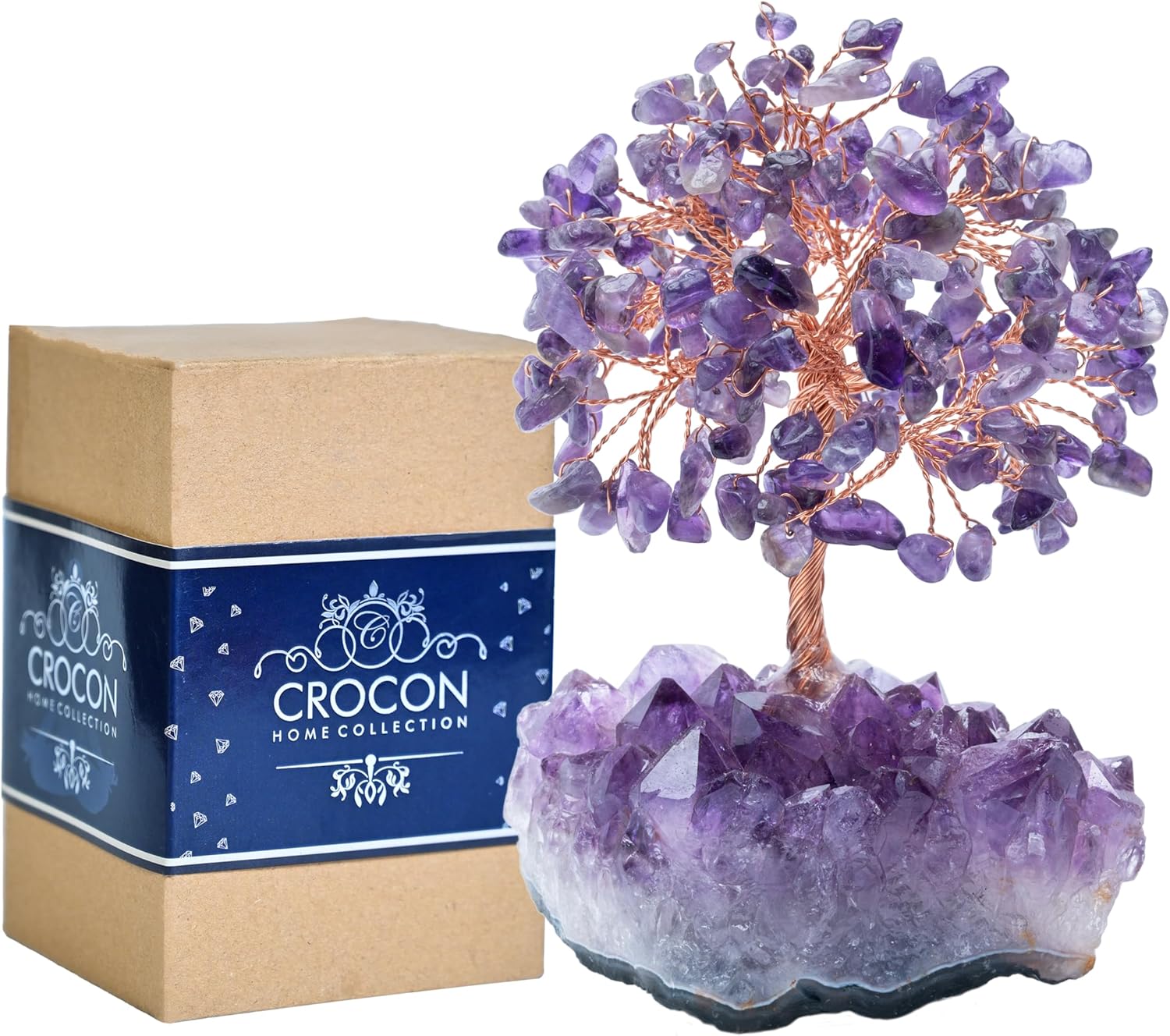 Crocon® Amethyst Crystals Tree of Life Cluster Base, Birthday Gifts for Women, Home & Office Decor Money Tree Healing Crystals Womens Gifts Ideas House Warming Gift Sister Unique Purple Decoration