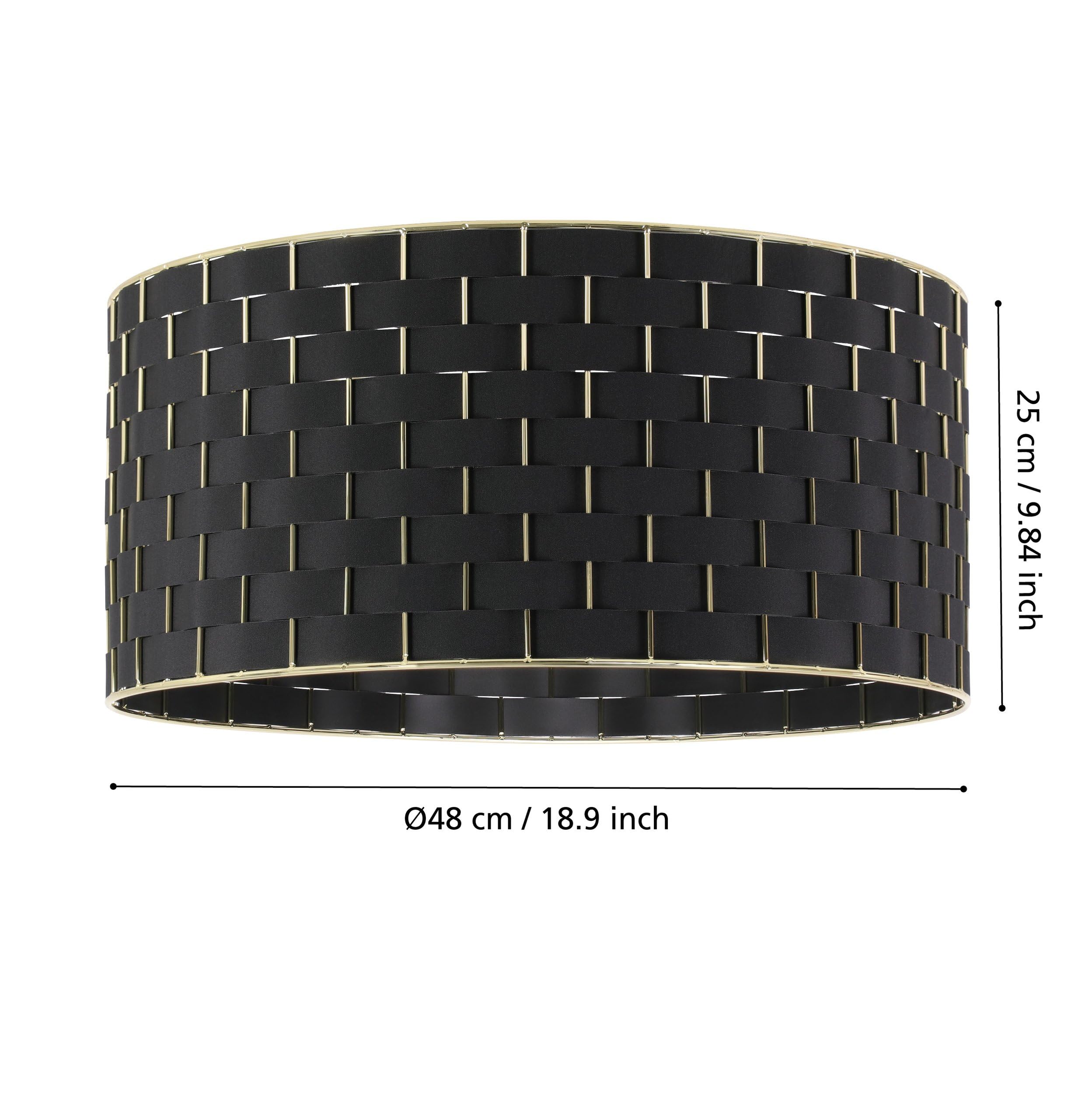 Eglo Luminaire plafonnier Marasales, lustre élégant en métal laiton et | tissu noir, lampe de plafond pour salon et chambre à coucher