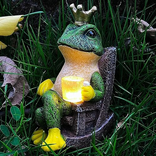 Miniatura 4 de Estatua de jardín de rana en miniatura con luz solar, decoración del hogar, accesorios de jardín de hadas, decoración de rana para patio, balcón,