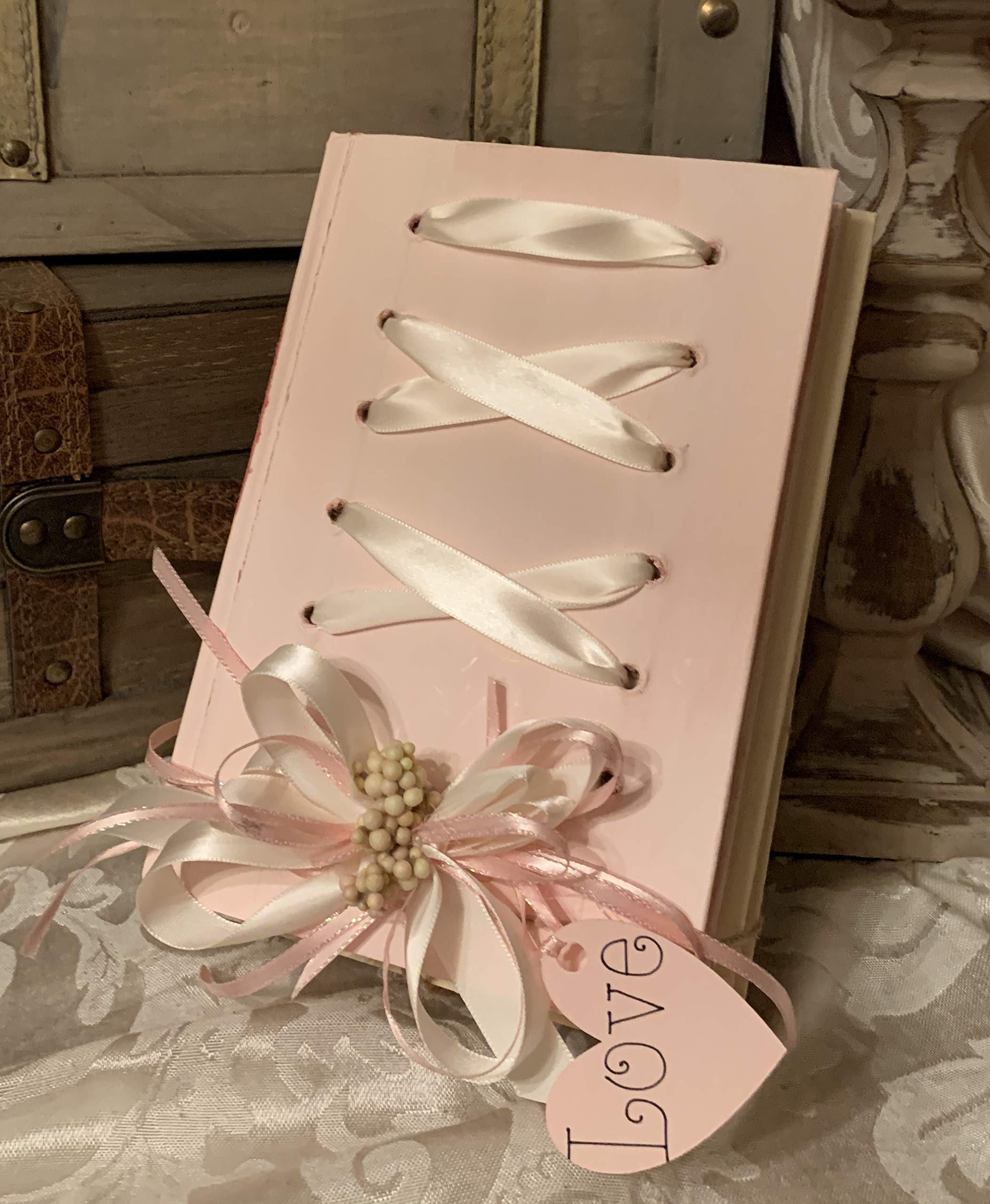 Book Bundle with a Ribbon Corset, Stack of books, Pink and Beige Decor, Shabby Chic Decor, Romance Book Decor