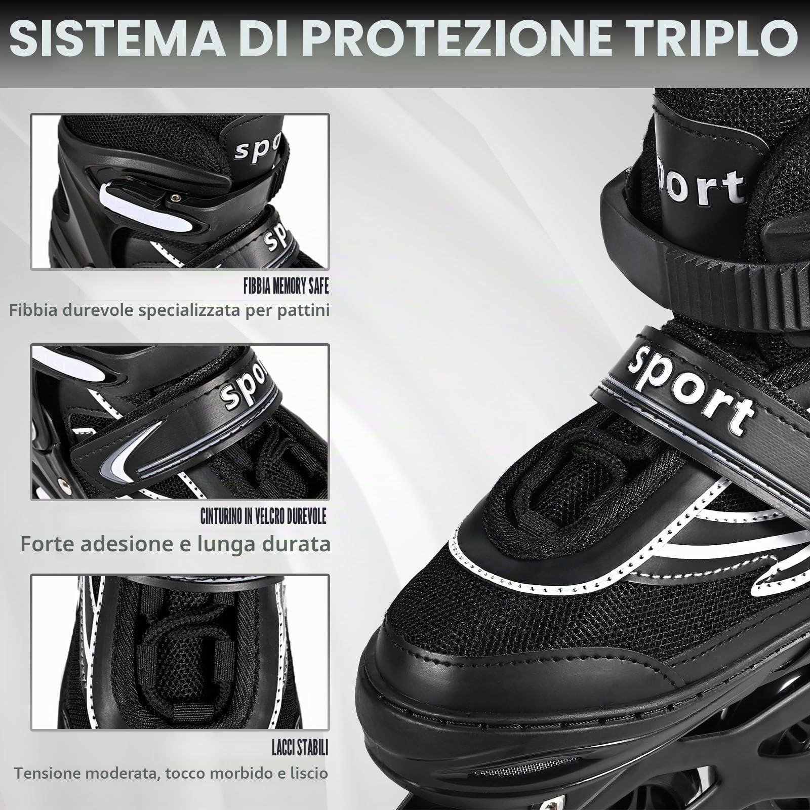 Pattini in linea regolabili per bambini e adulti con ruote luminose 4 ruote