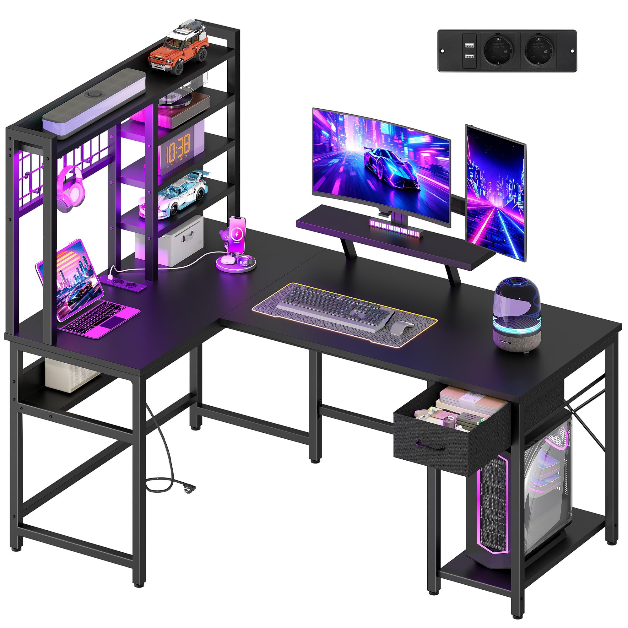 Hzuaneri Bureau Gaming L RGB 156x90cm Noir