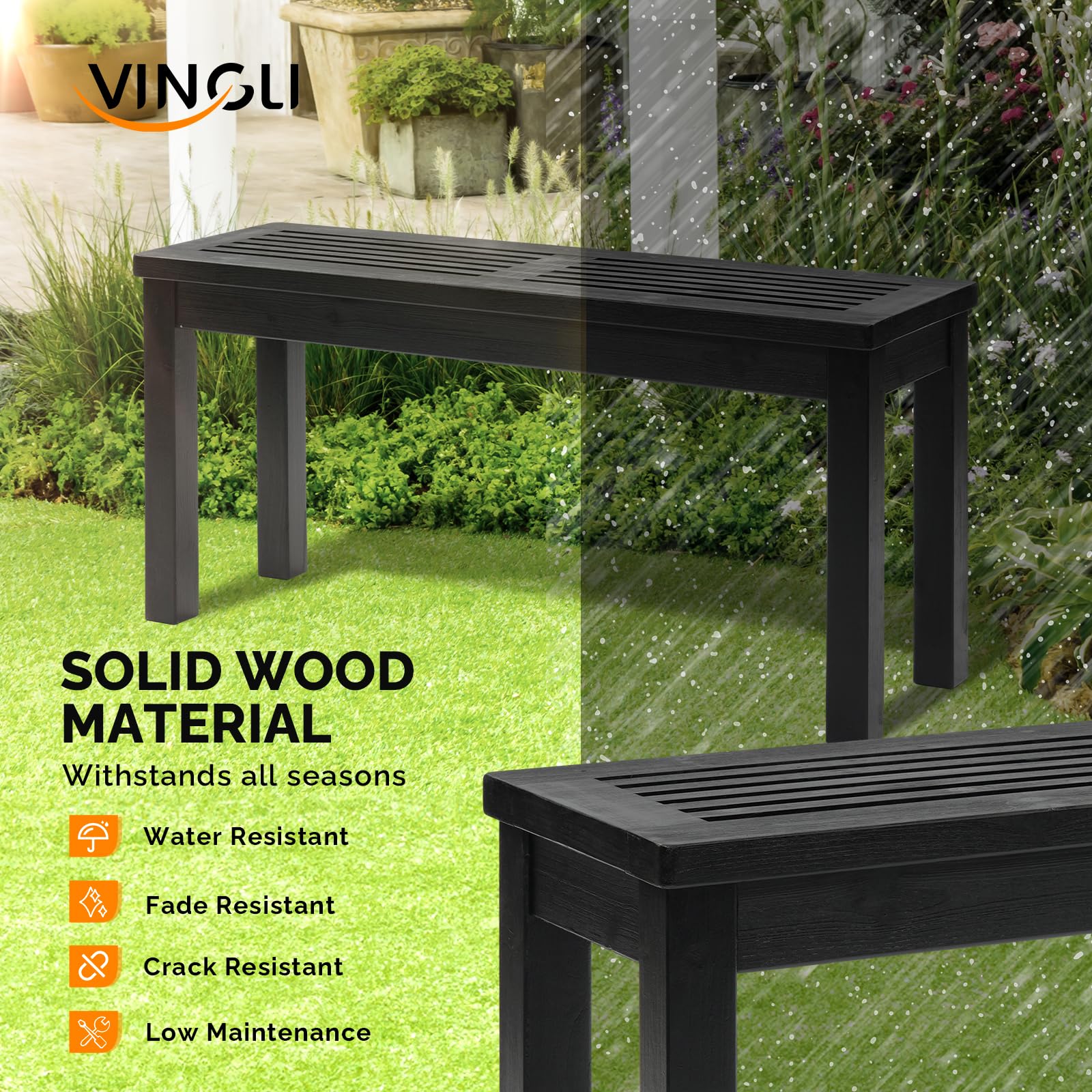 Bonnlo Panchina in Legno Massello da Giardino, Panca da Esterno Impermeabile e Resistente alle Crepe per Patio e Terrazza