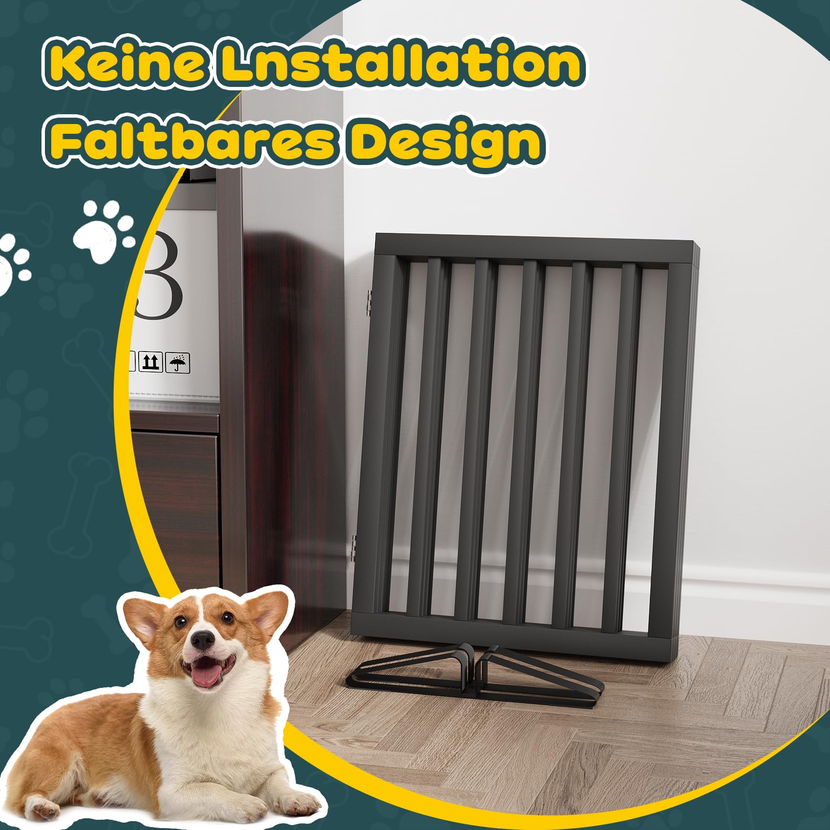 Bambus-Hundegitter 61 cm Höhe 4 Paneele freistehend Haustiergitter für Türen Treppen
