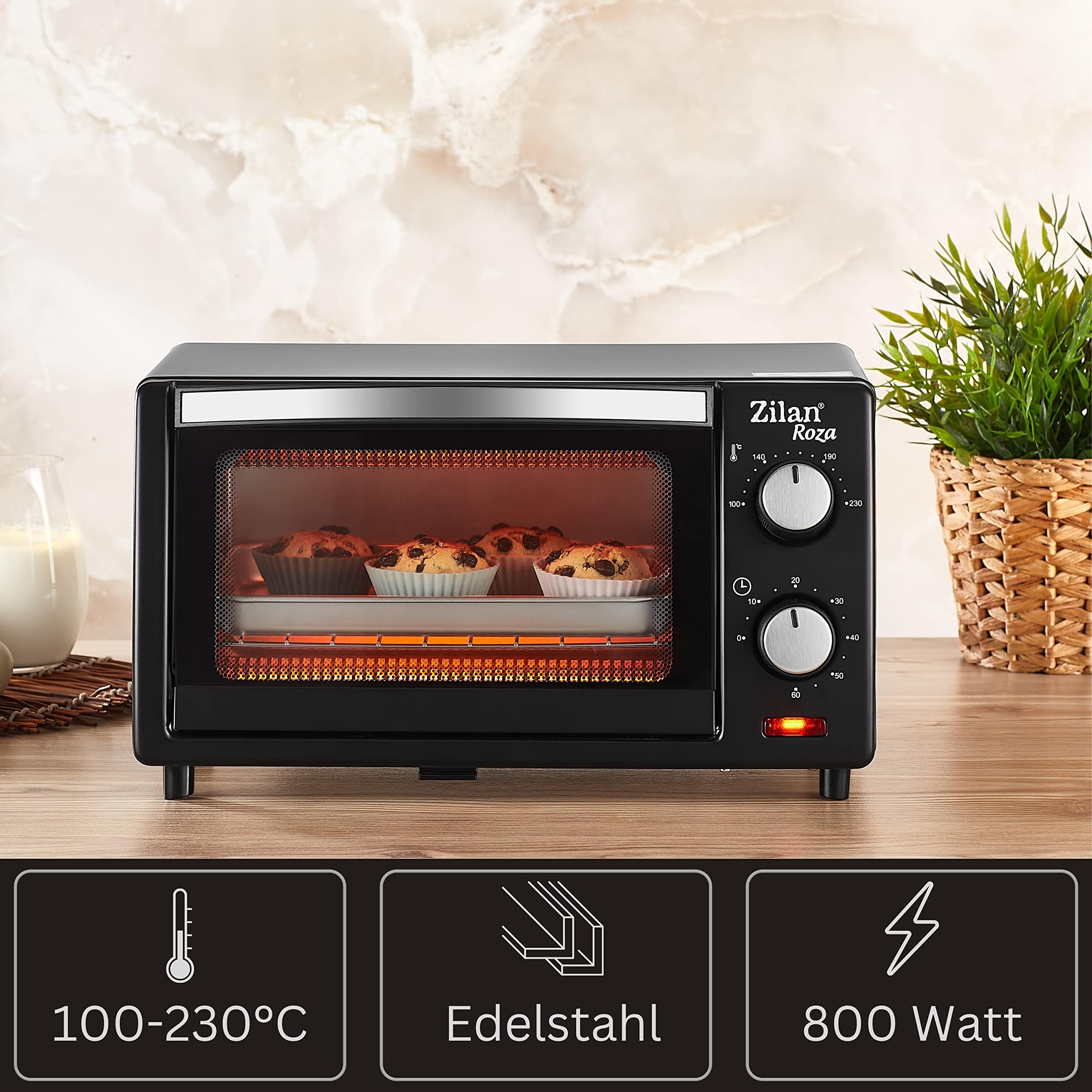 Mini Backofen 9 Liter | 60 min Timer | 800 Watt | 100°-230°C | Minibackofen | Backofen | Mini Oven | Camping Ofen | Kleiner Backofen | Kleiner Ofen