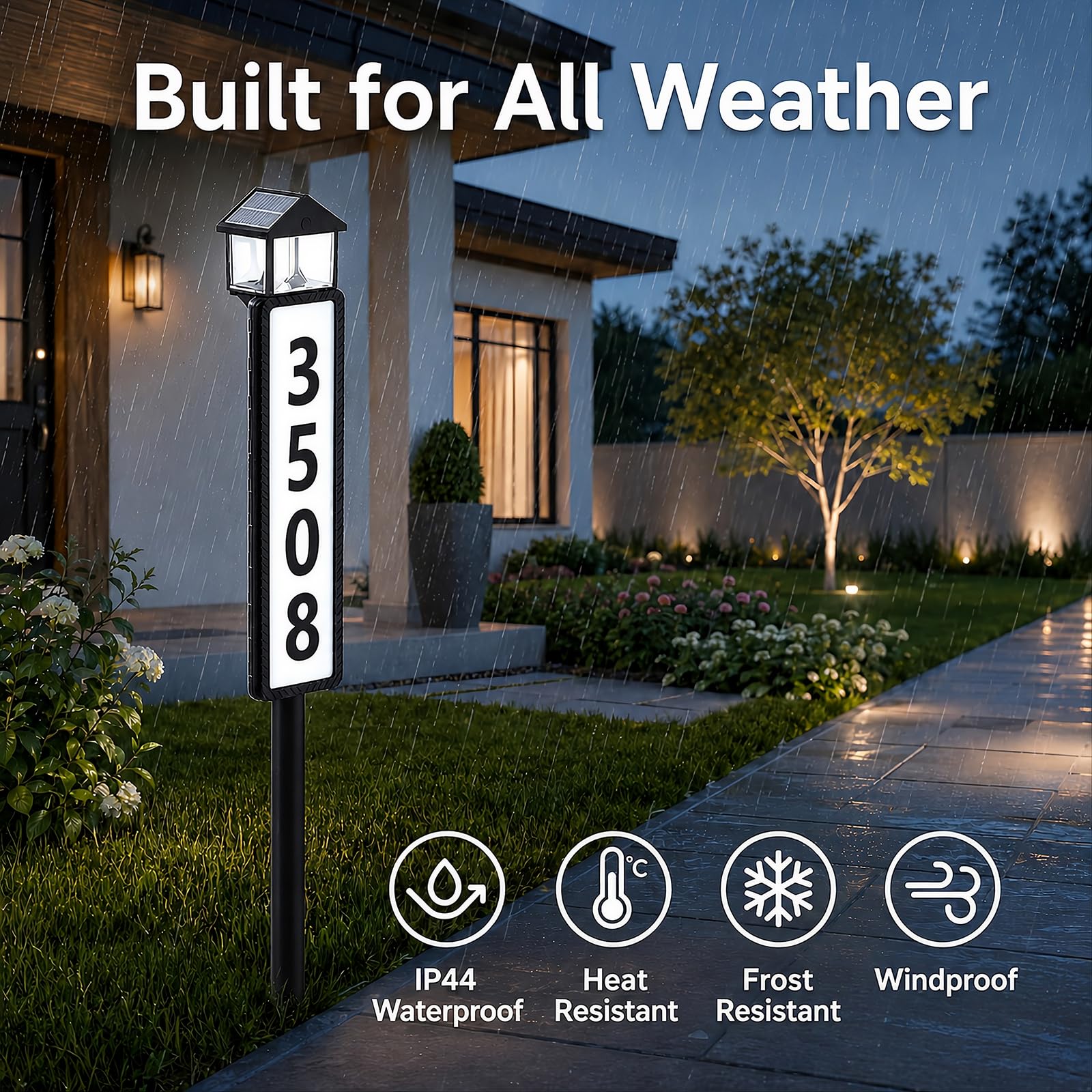 Solar-Adressschild für den Außenbereich, ultrahelle LED-beleuchtete Hausnummern mit Wolfram-Filamenten und 20 LEDs, 3 Farb-Beleuchtungsmodi, wasserdicht, solarbetriebenes Adressschild für Zuhause