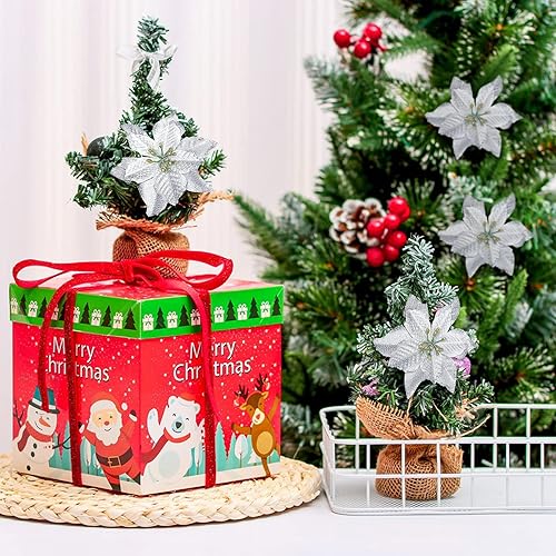 Miniatura 6 de Flores de purpurina de adorno para el árbol de Navidad, paquete de 12