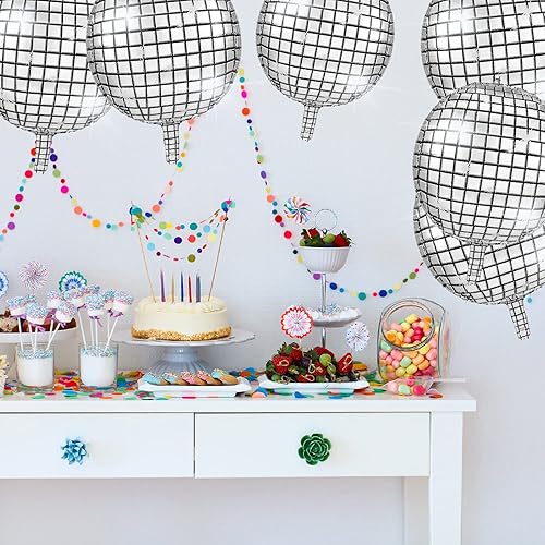 Miniatura 5 de Skylety 5 globos de bola de discoteca plateados de 22 pulgadas, gran lámina 4D, globo de espejo metálico láser grande para discoteca de los años 70,