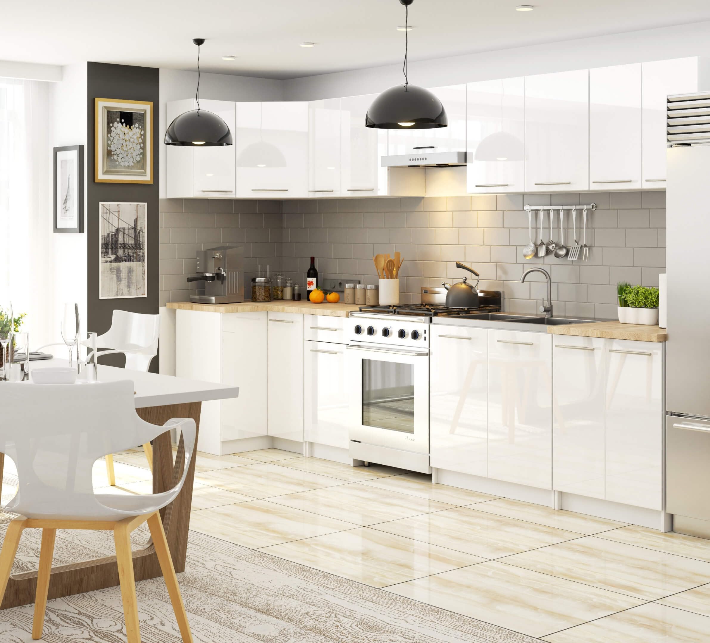 AKORD | Armadio da Cucina con Piano di Lavoro - Oliwia S60 | Mobiletto Base con 3 Cassetti | Mobile Ingresso | Credenza | Penisola | Armadietto | 46 x 60 x 85 cm | Bianco | Bianco lucido