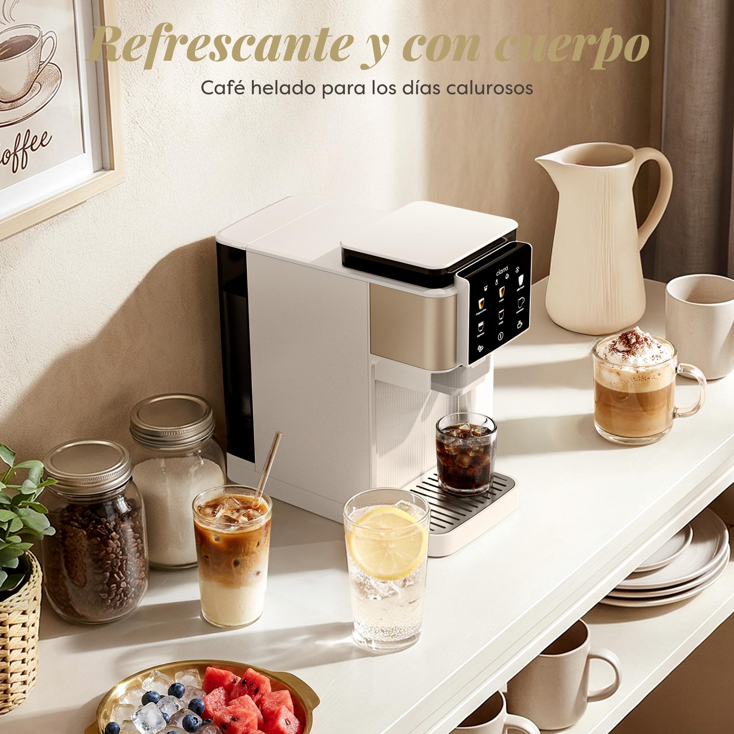 CIARRA CBSACM-D6 Cafetera Espresso con Molinillo y Espumador 15 Bares | Semiautomática para Cappuccino y Latte, Depósito de Granos 80 g PID Control de Temperatura Depósito 1.0L