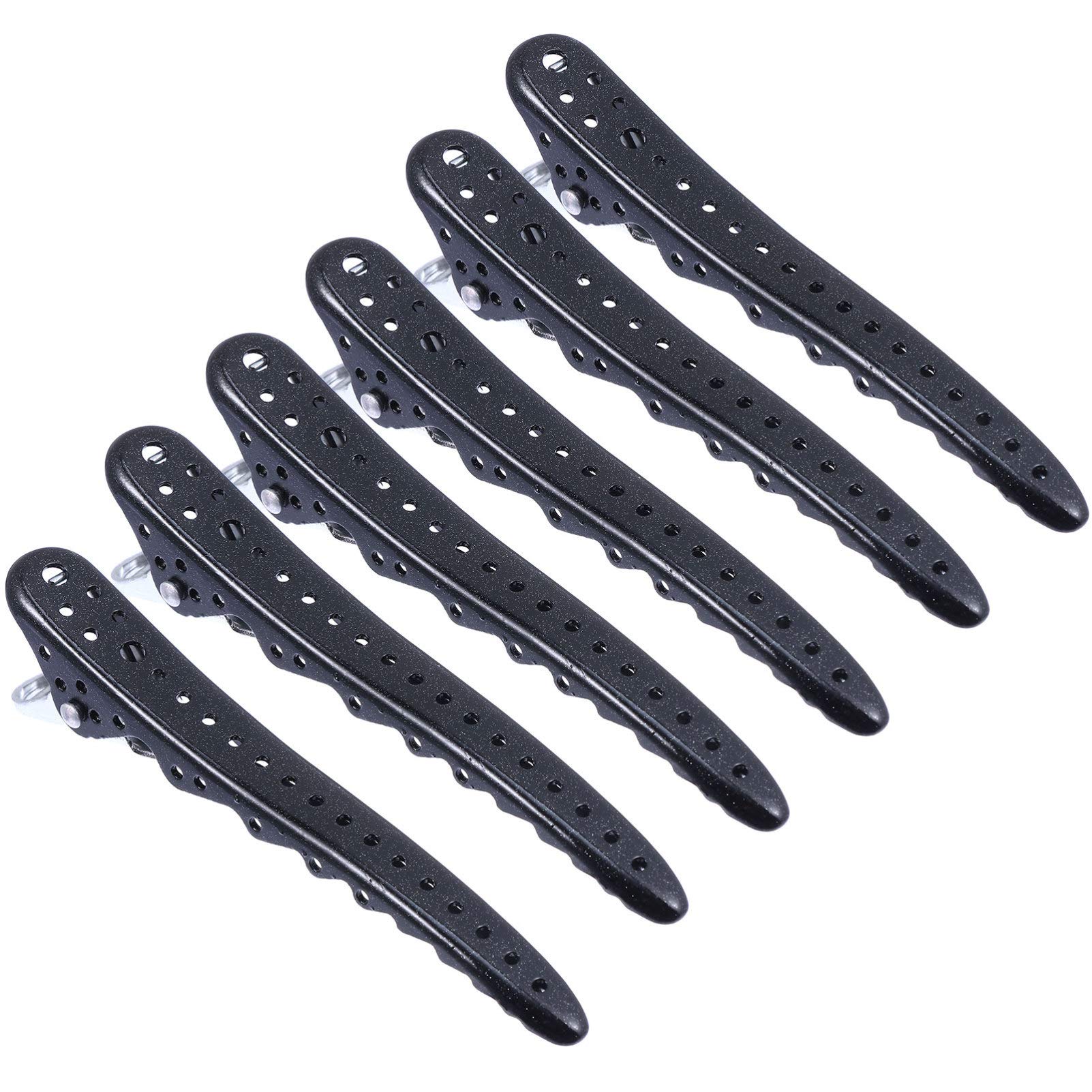 minkissy 6Pcs Metal Duckbill Hair Clips - 10cm Bill Hairpins Sectioning Clips with Holes Haircut Billed Hair Clips Duckbill Hair Clips for Salon Barber (Black)