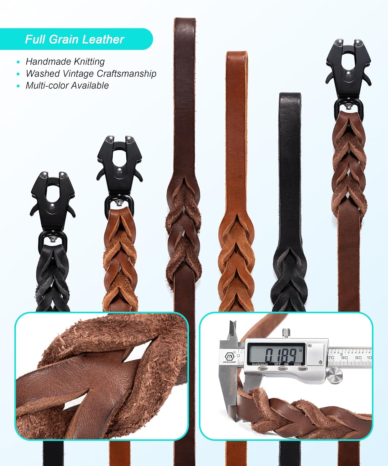 GEIT 4/5/6FT Leather Dog Leash, Heavy Duty Dog Training Leashes, Genuine Leather Braided Leash with Quick Release/Locking Tactical Frog Clip for Medium and Large Dogs - Image 5