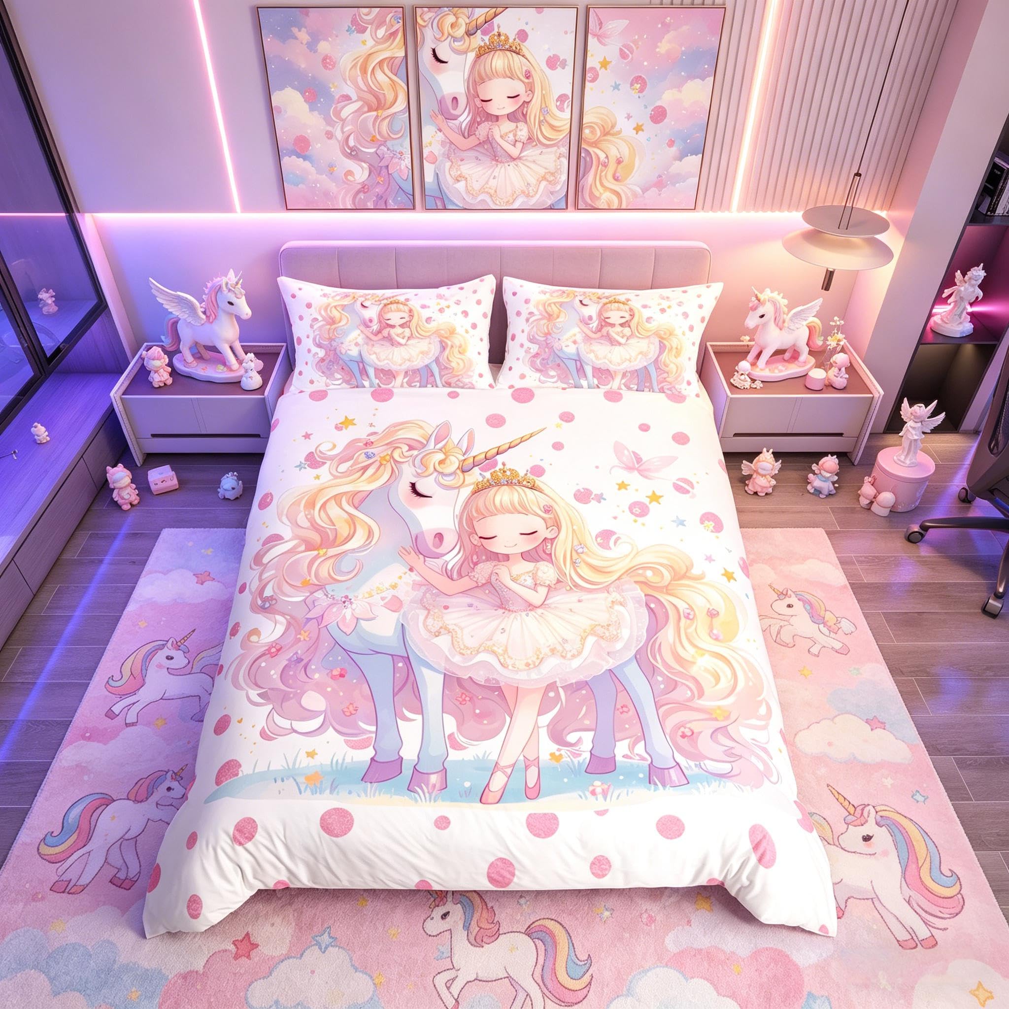 Homemissing Beautiful Ballet Girl Duvet Cover Super King Dream Unicorn Bedding Cute Horse Bedding Children And Teenagers Bedroom Girls Dance Bedding Set, Zipper — image 1