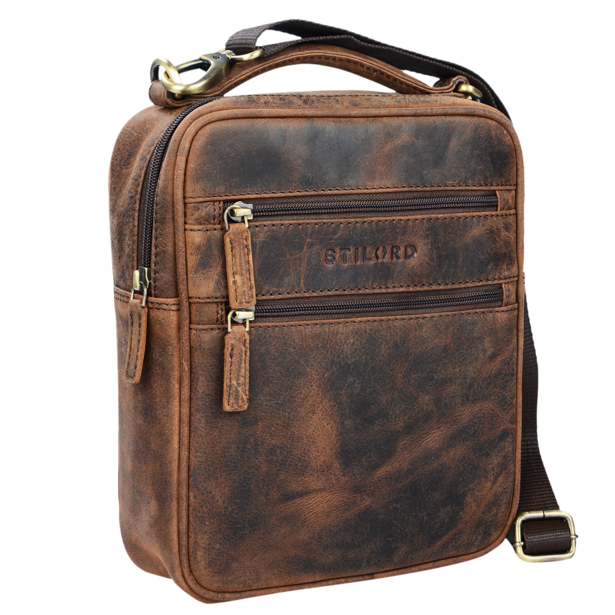 STILORD "Mats" Borsello uomo in pelle vintage Piccola borsa a tracolla per Tablet 9,7 pollici Borsetta A5 in cuoio Colore:nero