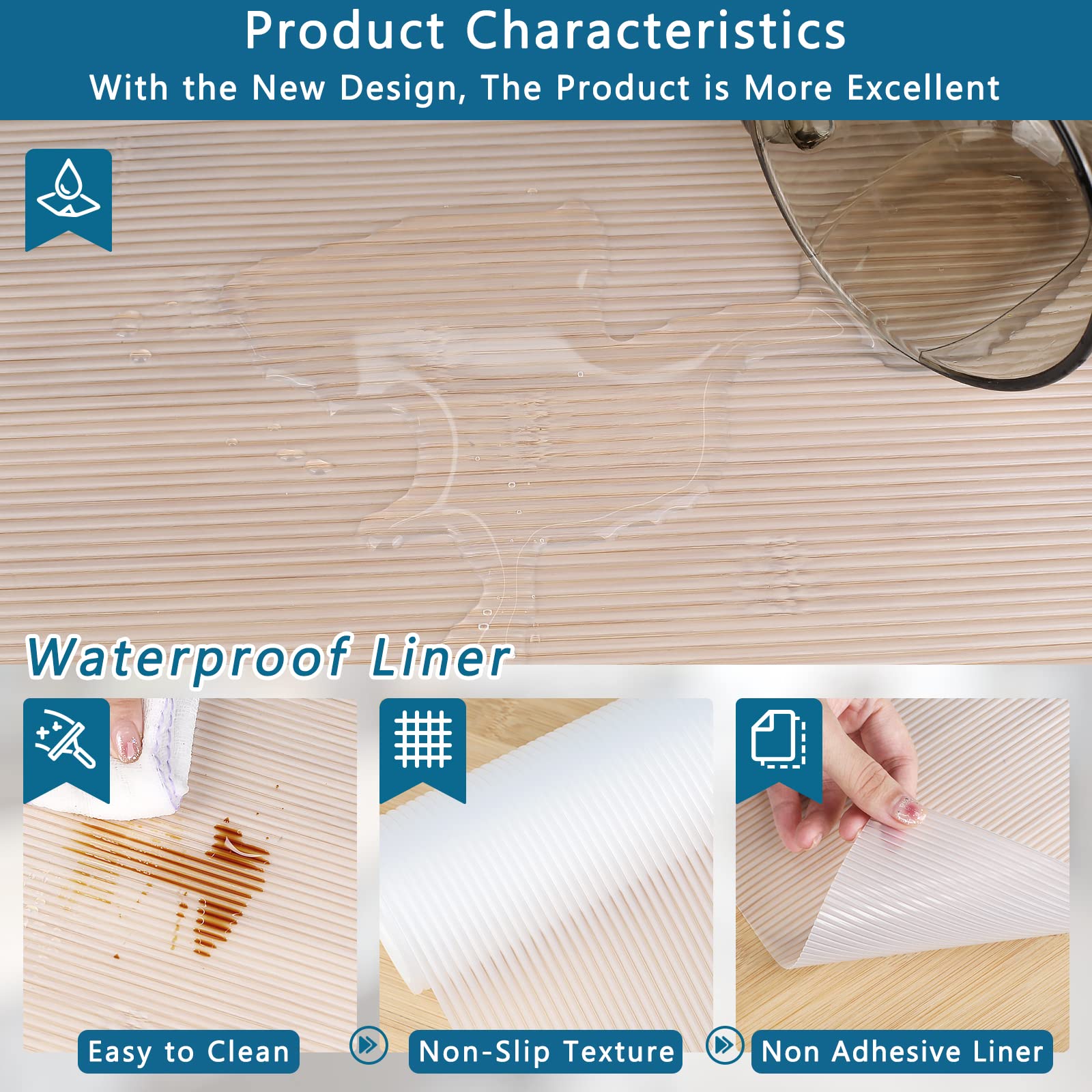 Kitchen Shelf Liner Drawer Liners, Non-Adhesive Refrigerator Liners Waterproof Fridge Mats with Strong Durable Kitchen Cabinets Mat for Drawers, Shelves, Pantry, Transparent, 23.6 x 157.5 inches