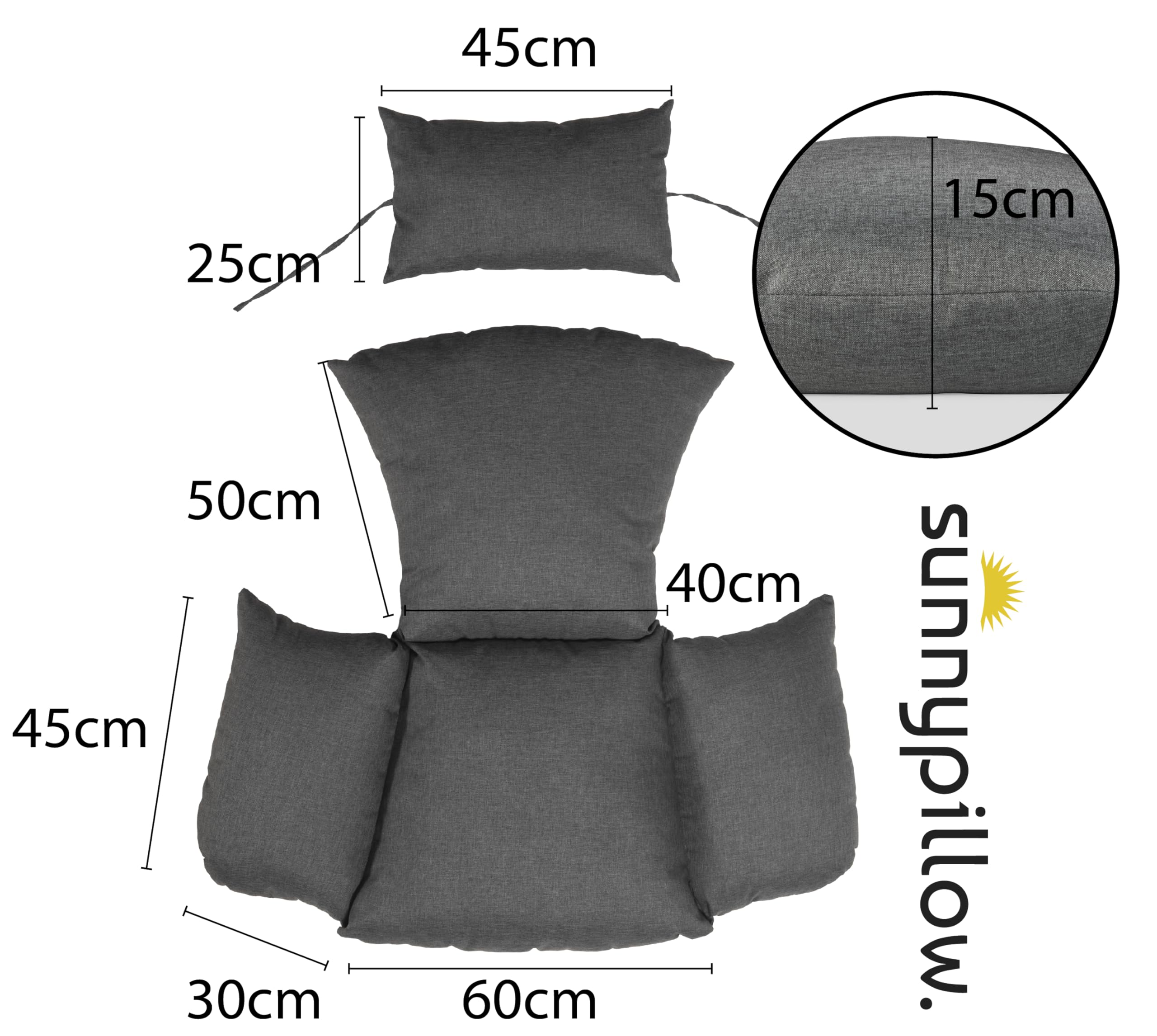 Cuscino per Poltrona Sospesa 15 cm Impermeabile Resistente UV Antracite