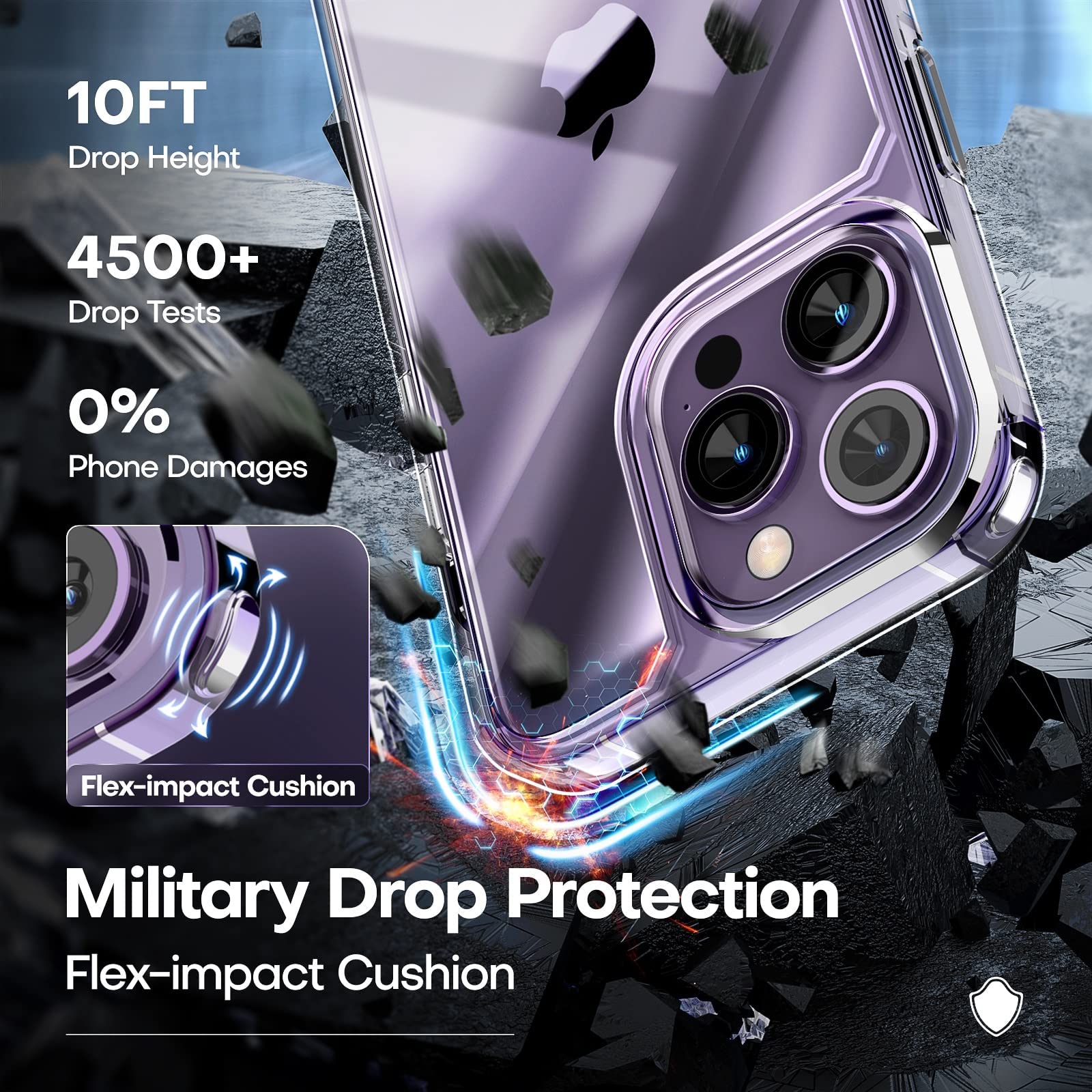 TAURI Clear for iPhone 14 Pro Max Case, and HD Screen Protector - Image 4