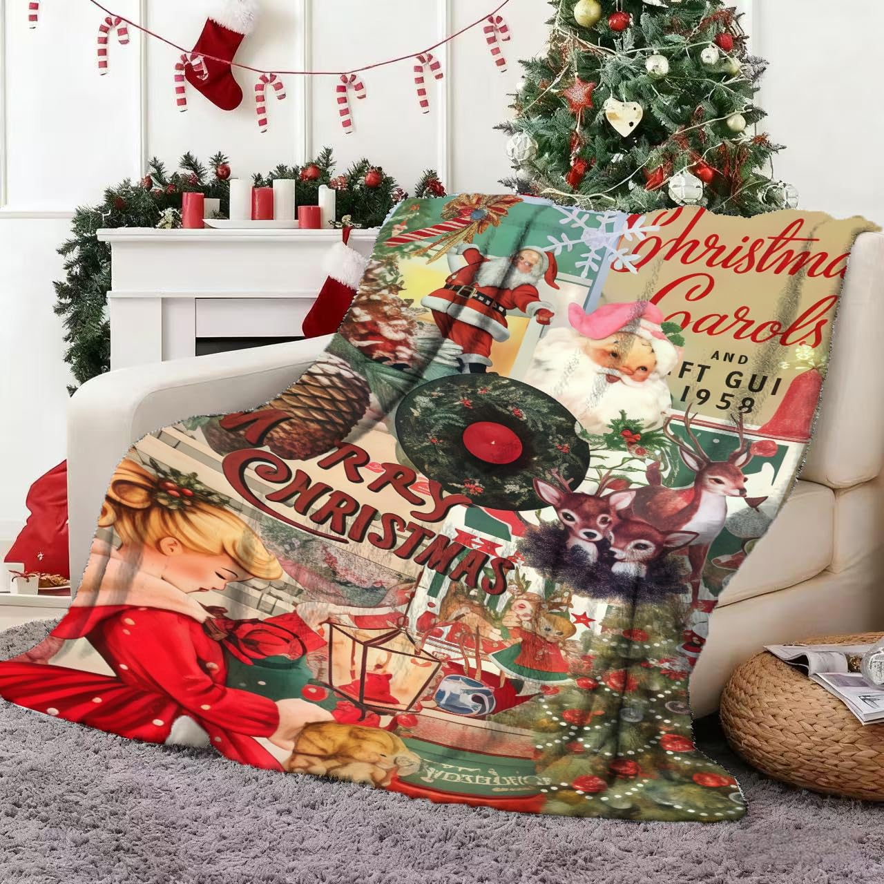 Vexthorion Women's Colorful Christmas Throw Blanket 150X100cm - Soft Cozy Gift Christmas Tree Design -Cute Christmas Blanket Santa Claus Decor For Bed Sofa -Personalised Xmas Throw Funny Beautiful Ambiance Gift (Garland)