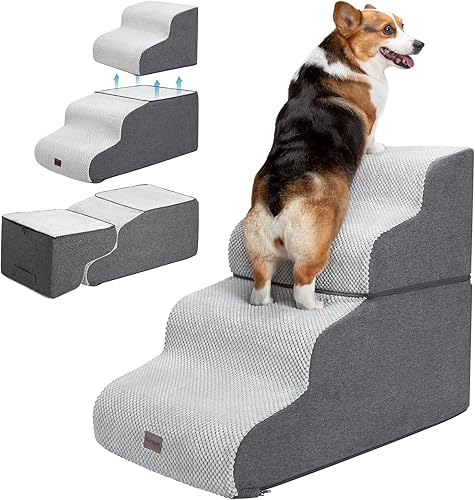 Miniatura 11 de Escaleras de perro para camas altas con túnel, 5 escalones para perros pequeños y gatos, escaleras plegables para mascotas para subir a camas altas,