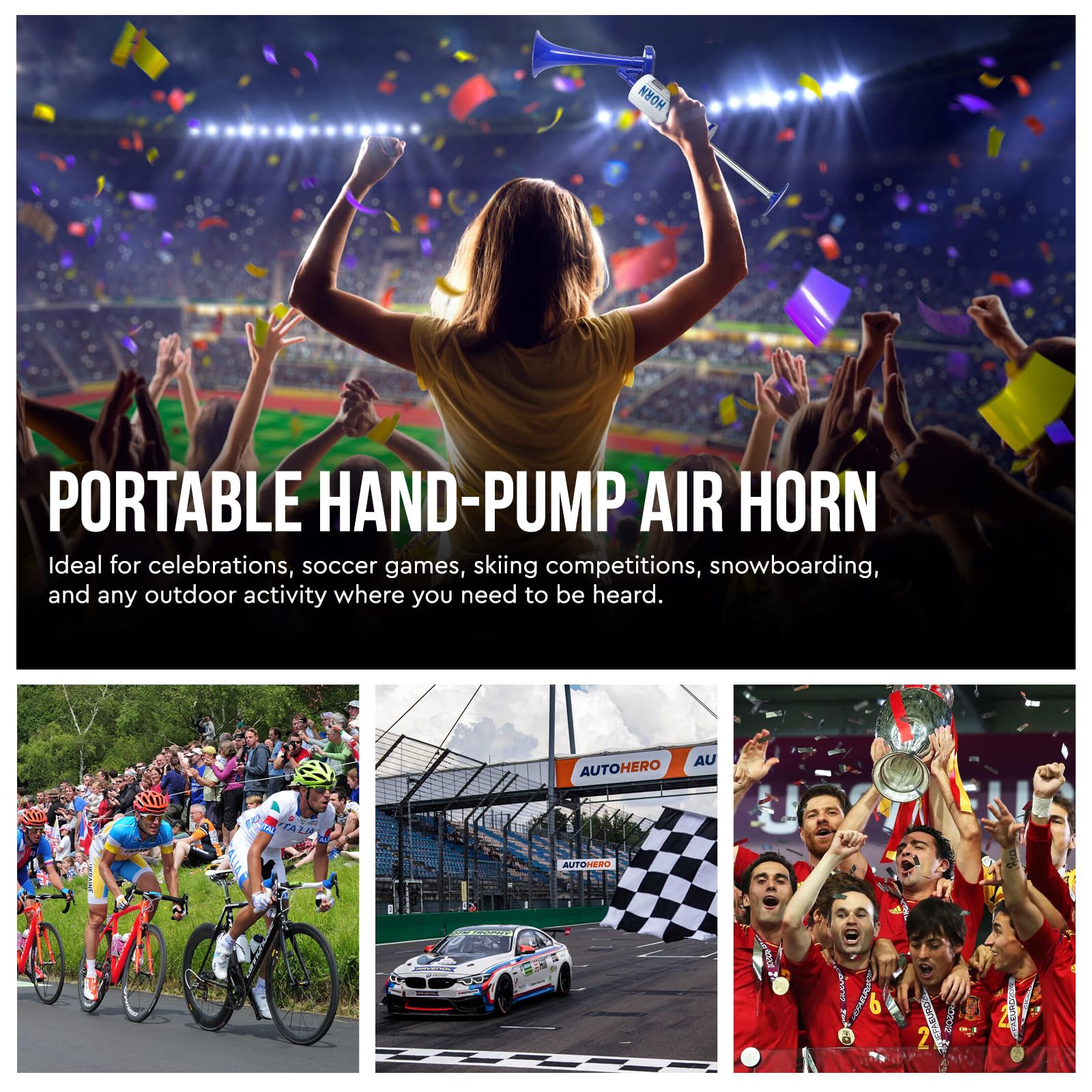 Corno da Stadio Air Horn Clacson da Calcio Tromba d'Aria Portatile Corno Aereo