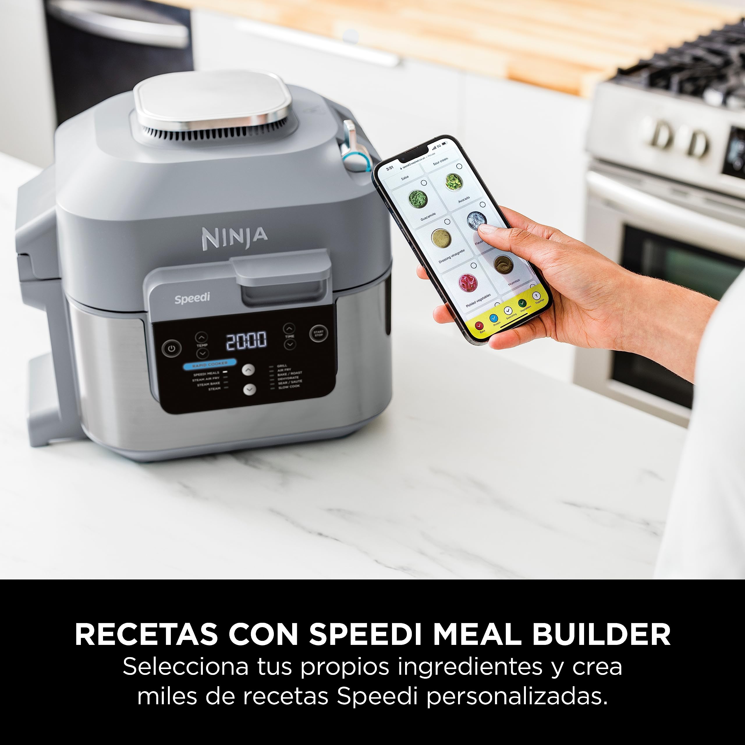 Ninja Speedi Olla Exprés Multifunción Rápida 10en1, Gris, ON400EU | Olla Eléctrica con Freidora Aire 5,7L, 10 en 1, sin Aceite, Horno, Cocción Lenta, al Vapor y Más, 4 Porciones en 15min
