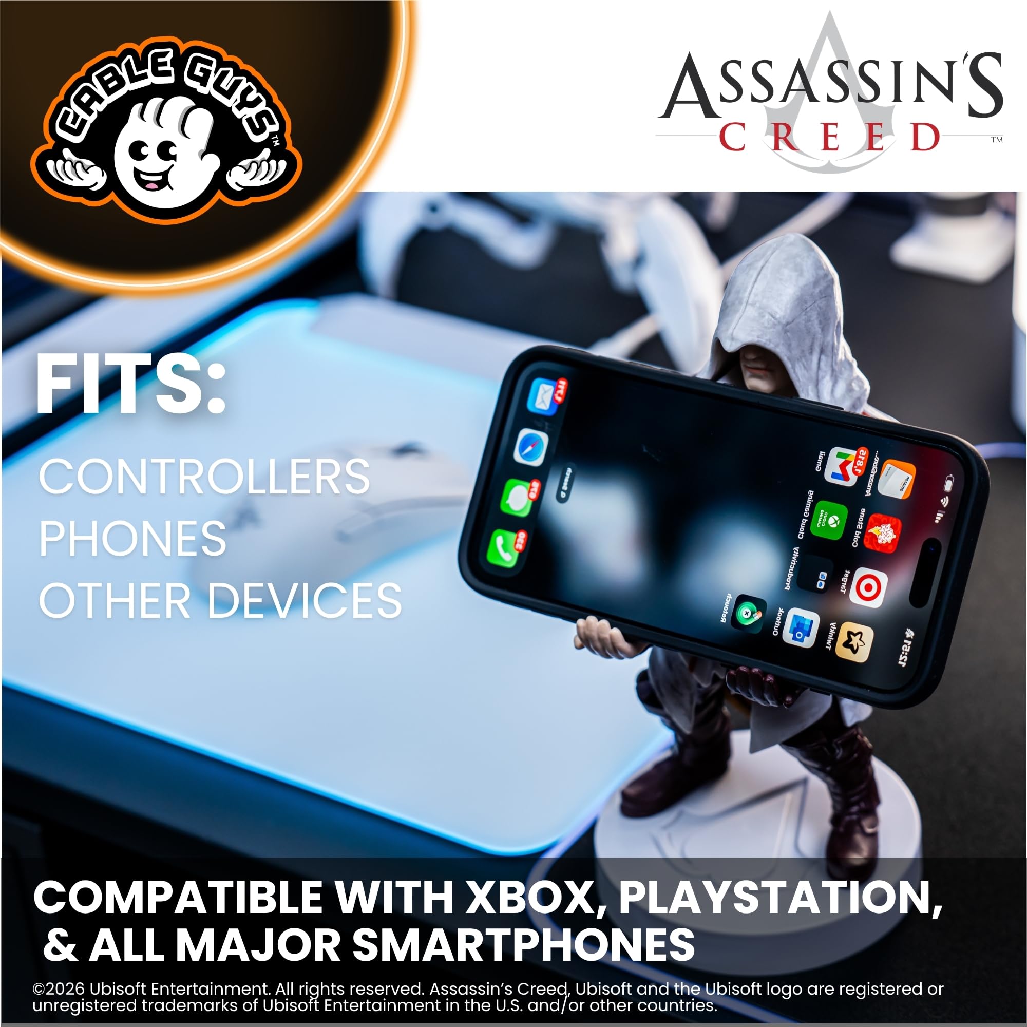 Cableguys Assassins Creed Ezio Support Manette et Porte Telephone - Gaming Accessoire et Figurine pour Bureau et Gamer Setup, Compatible avec Xbox, PlayStation et la Plupart des Manettes